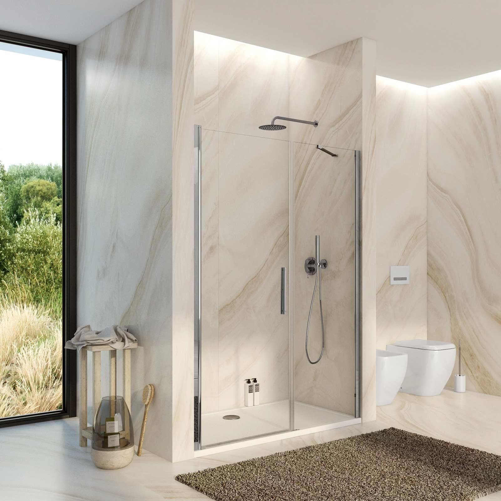 Box doccia nicchia 145 cm battente 75 cm e lato fisso con vetro temperato trasparente e profilo cromo 195h - Nilo
