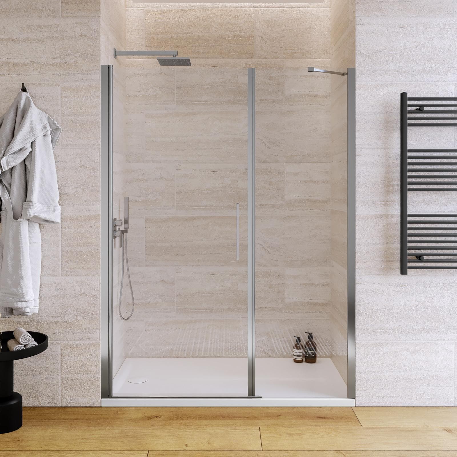 Box doccia nicchia 150 cm con porta battente 90 cm e lato fisso trasparente 195h - Nilo