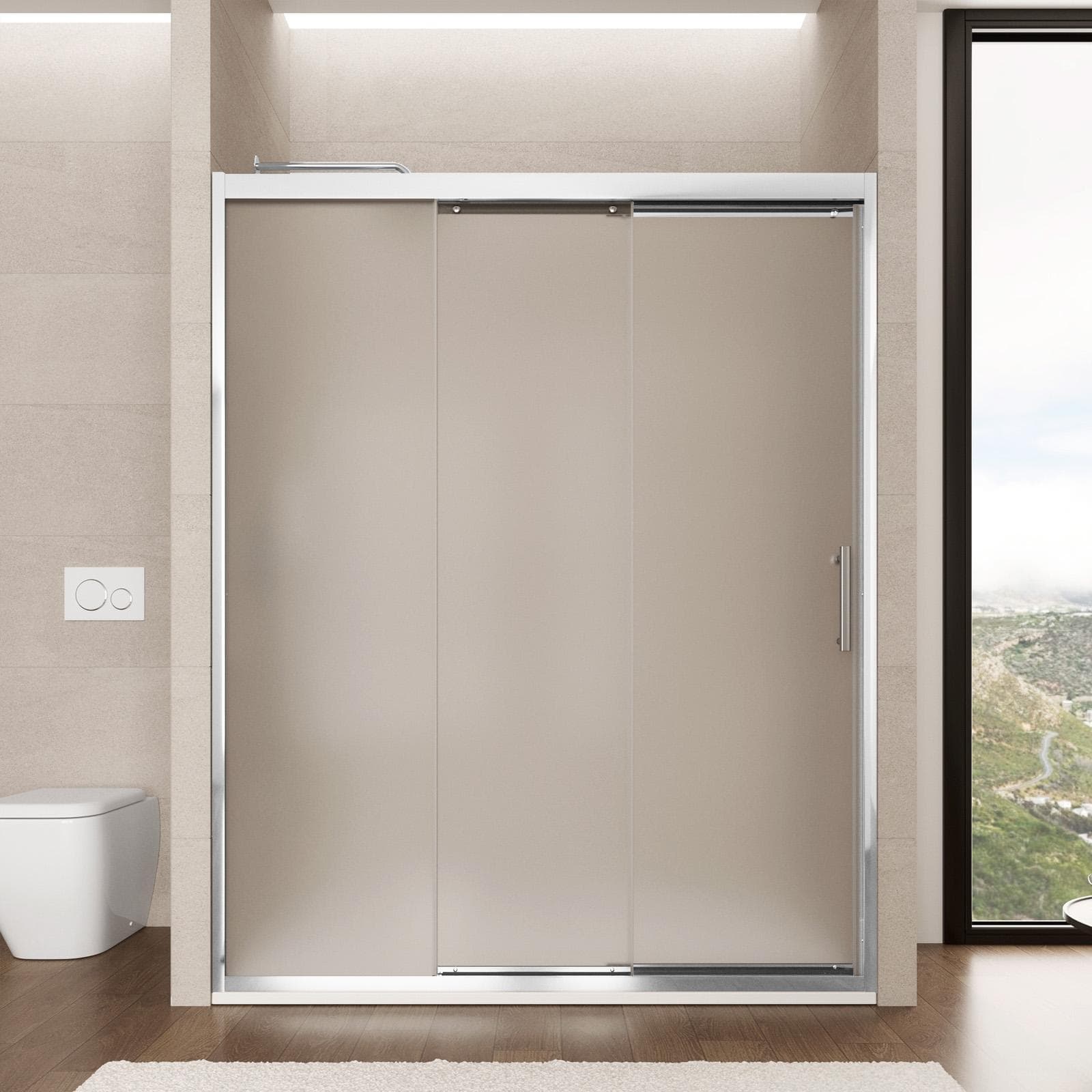Box doccia nicchia 160 cm scorrevole verso sx 3 ante anticalcare opaco e profilo cromo 195h - Teknic