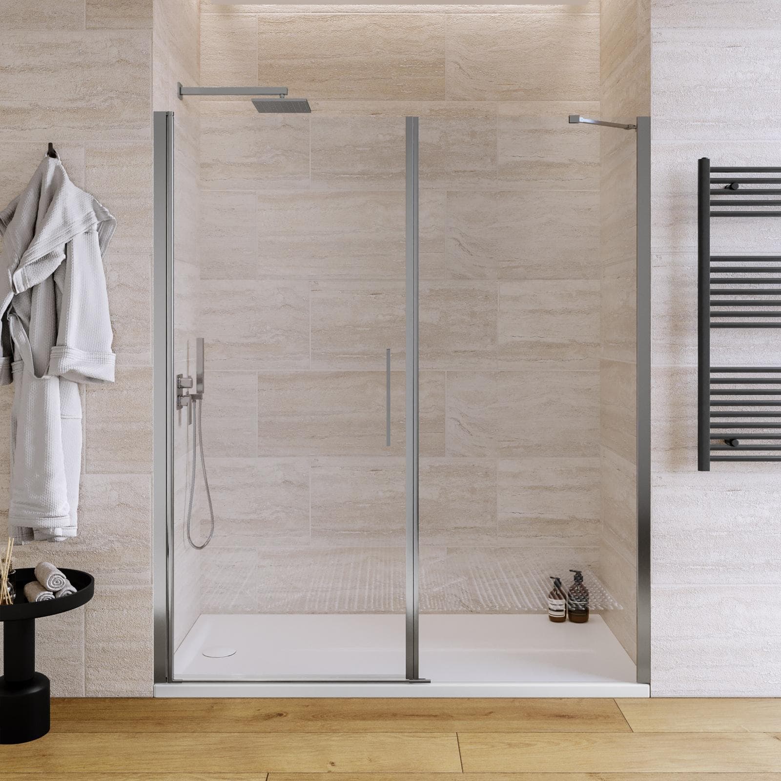 Box doccia nicchia 175 cm battente 90 cm e lato fisso trasparente - Nilo