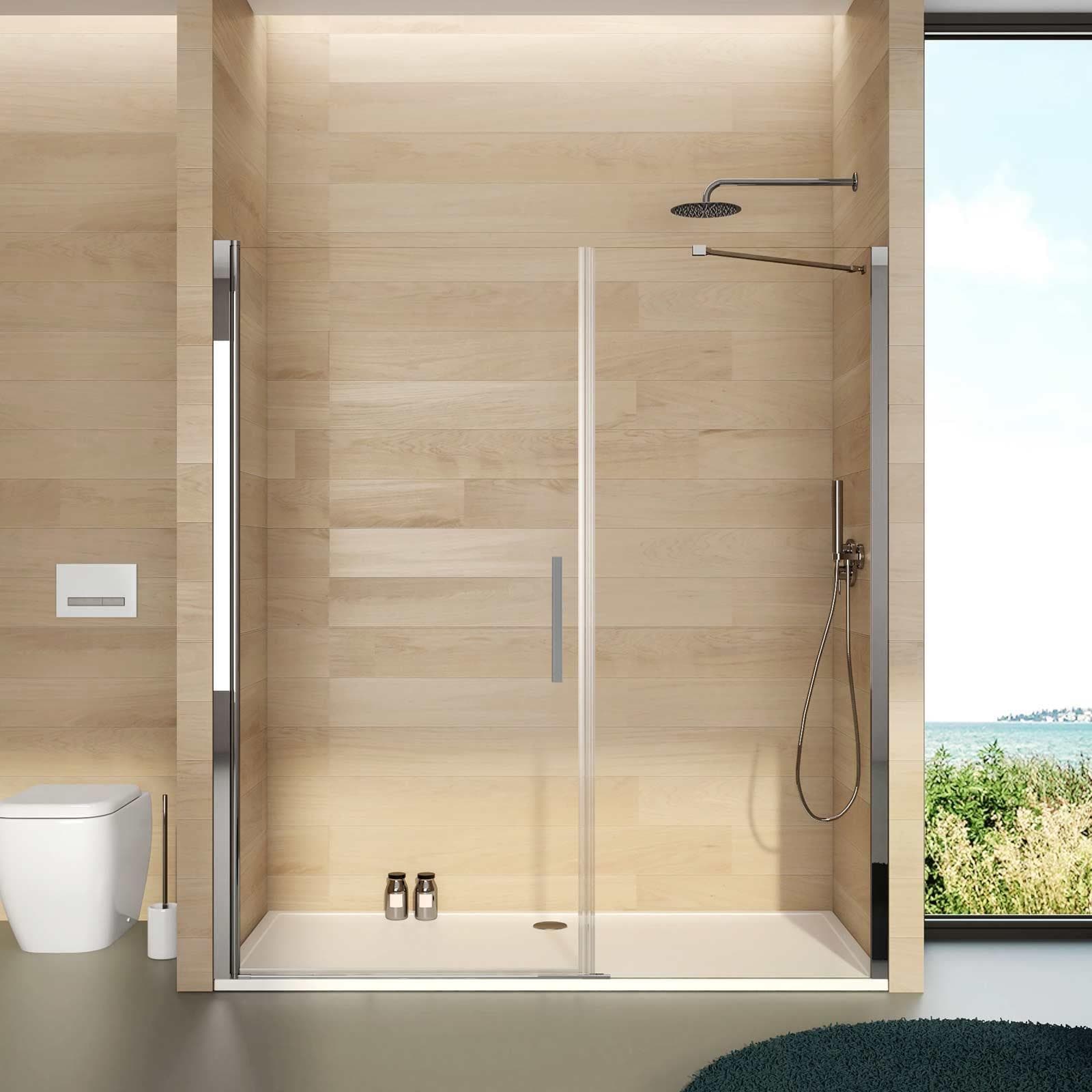 Box doccia nicchia 185 cm porta battente 100 cm e lato fisso trasparente - Nilo