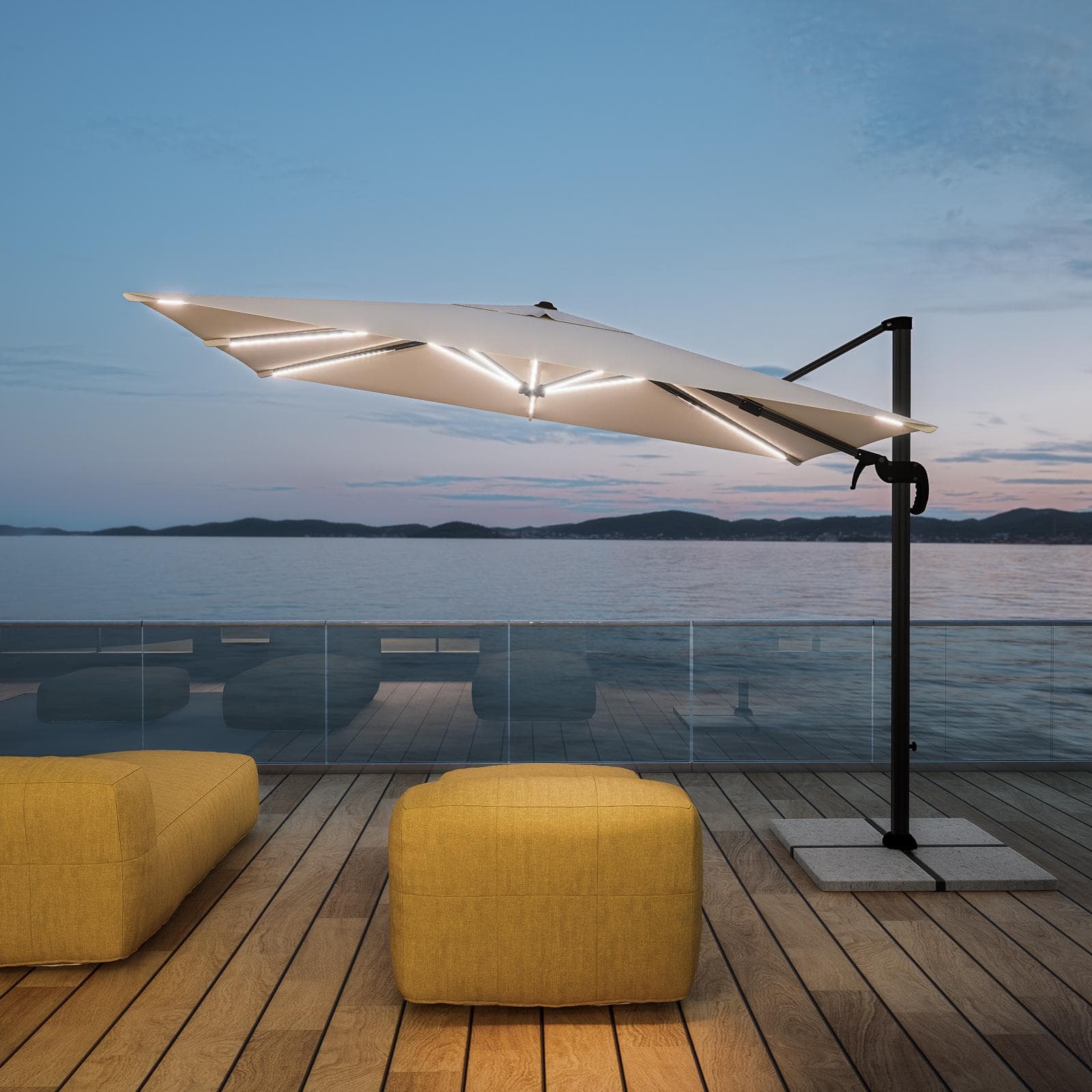Ombrellone a LED 2x3 m palo laterale antracite e telo ecrù - Ibiza