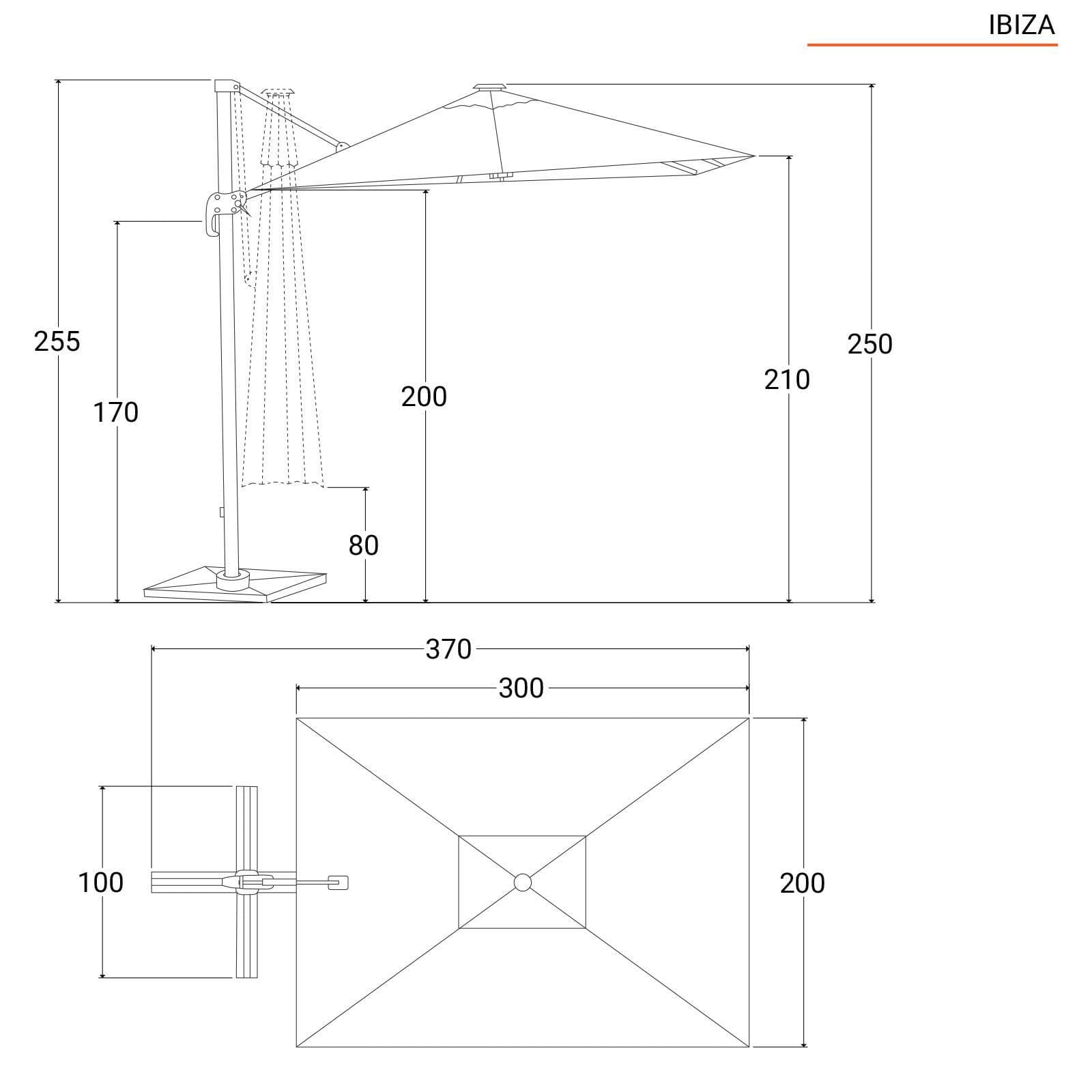 Ombrellone a LED 2x3 m palo laterale antracite e telo ecrù - Ibiza