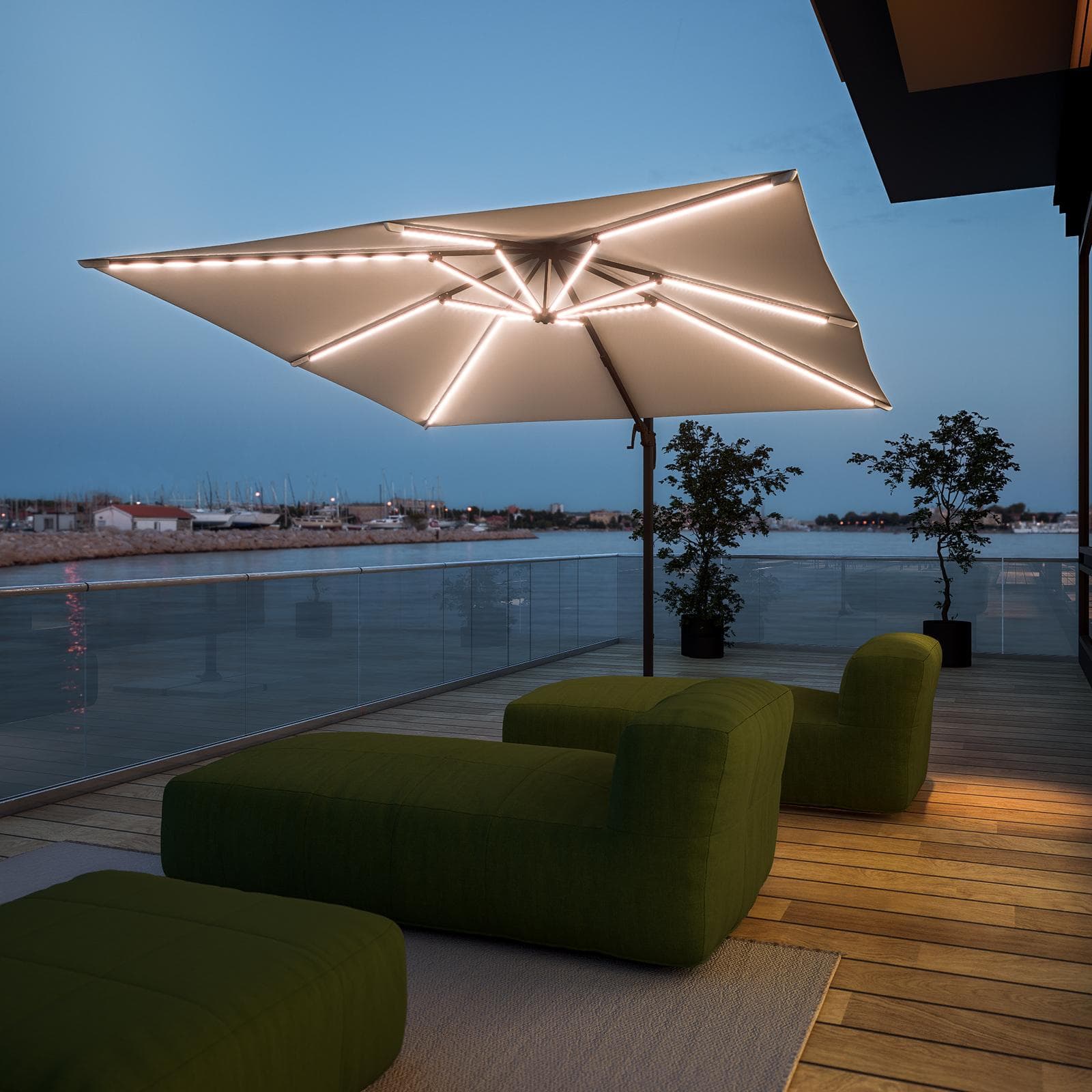Ombrellone a LED 3x3 m palo laterale antracite e telo ecrù - Ibiza