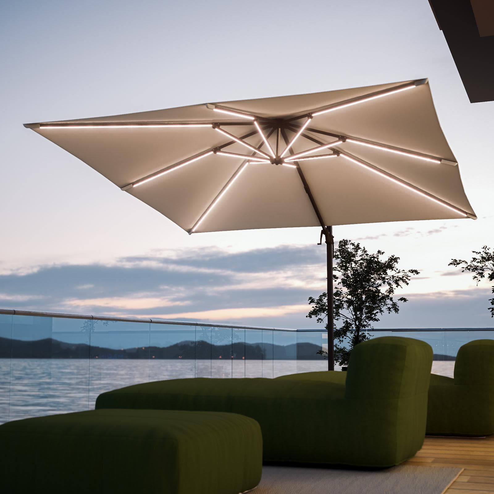 Ombrellone a LED 3x3 m palo laterale antracite e telo ecrù - Ibiza