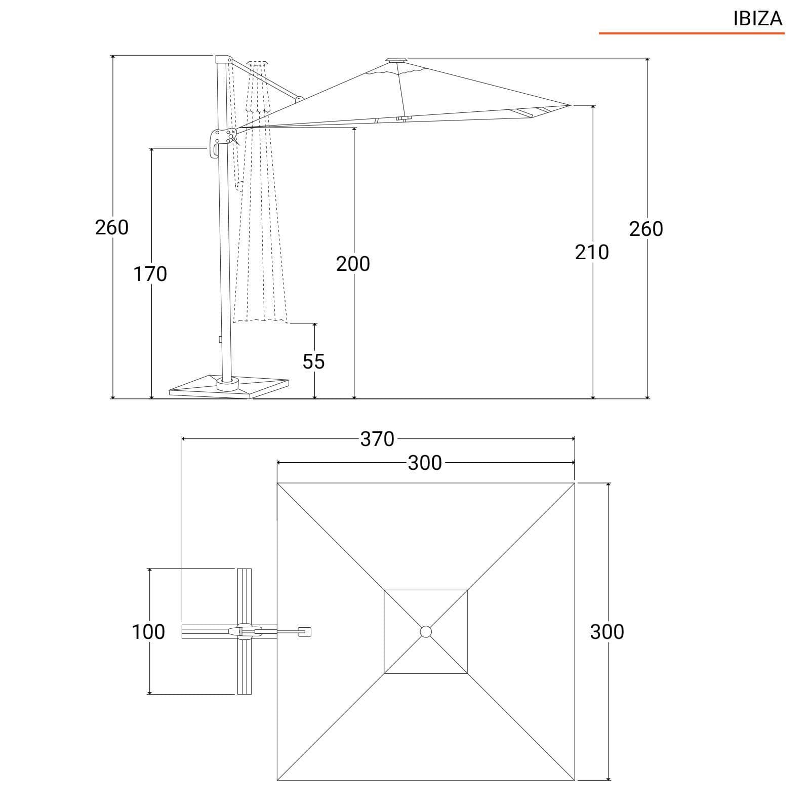 Ombrellone a LED 3x3 m palo laterale antracite e telo ecrù - Ibiza