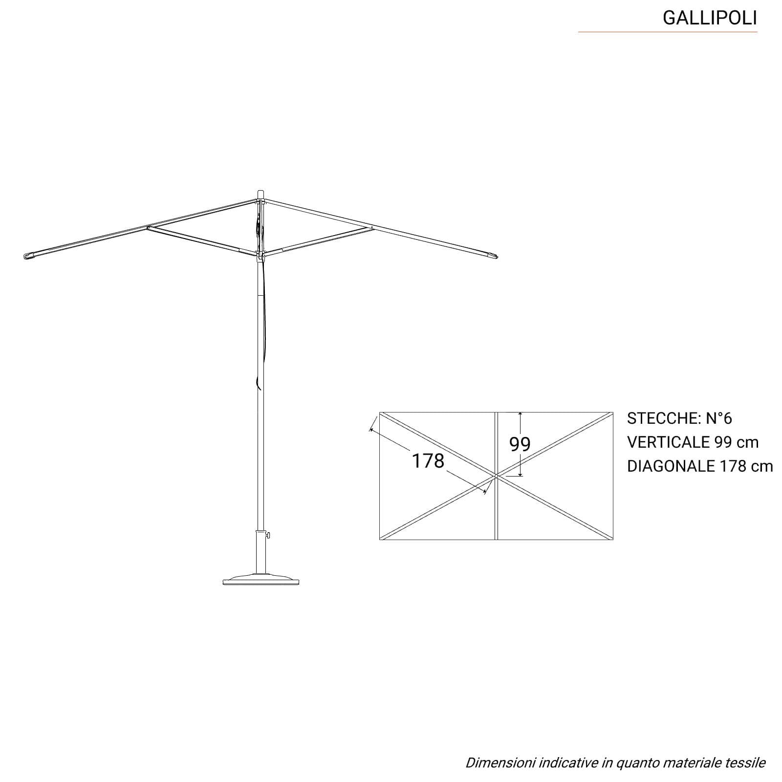 Ombrellone con palo centrale in legno 2x3 m e telo tortora con volant - Gallipoli
