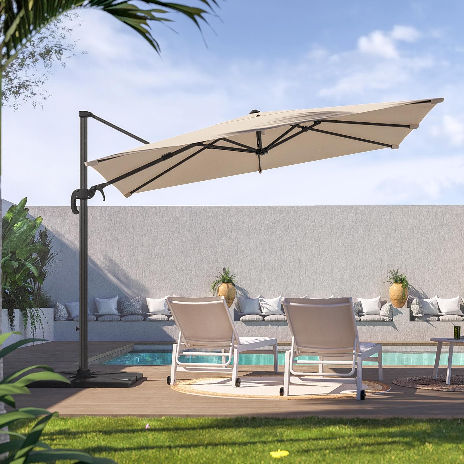 Ombrellone con palo laterale 2x3 m in alluminio grafite con telo in poliestere beige - Sakura