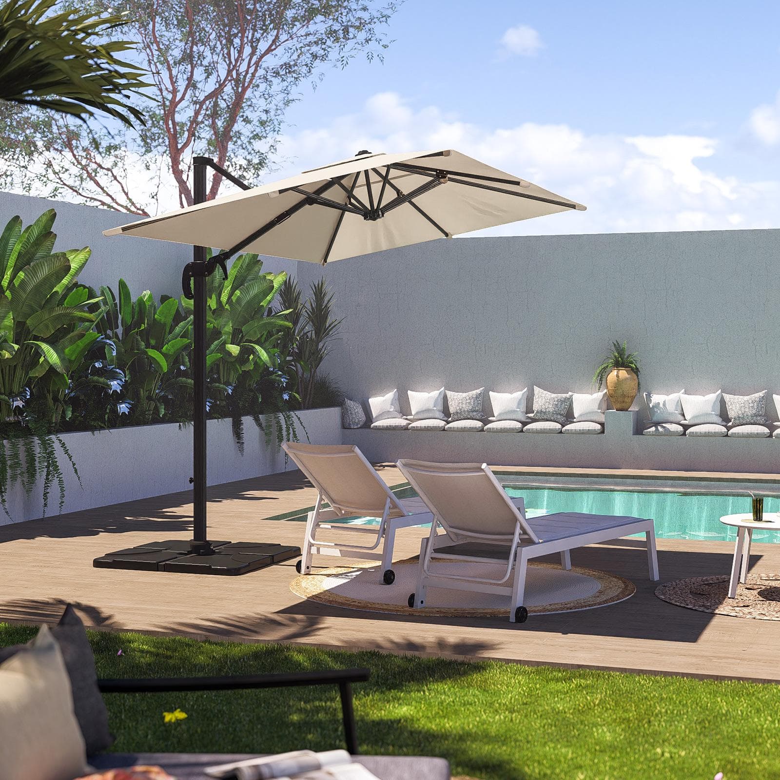 Ombrellone da giardino 3x2 m palo laterale telo ecrù struttura antracite - Tenerife