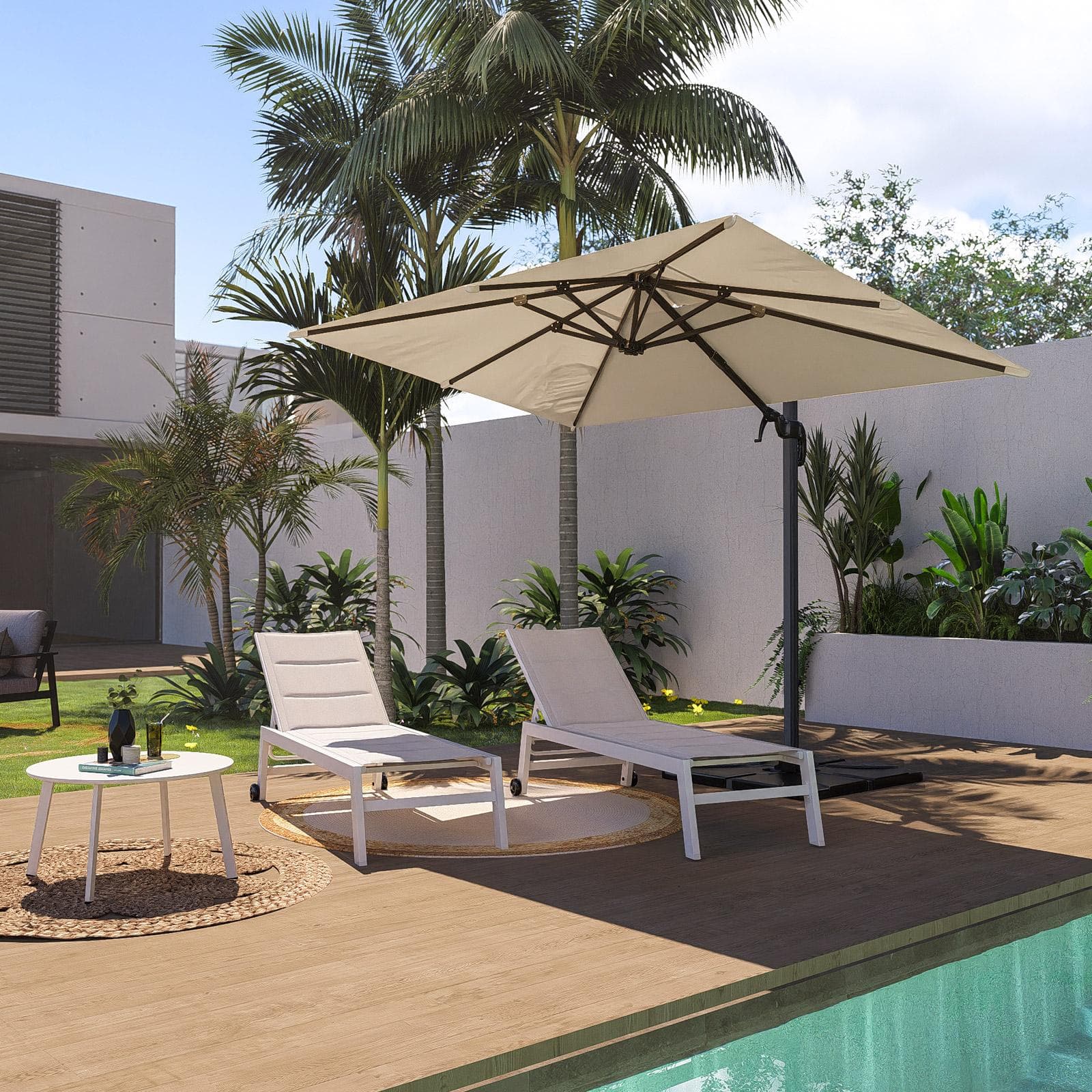 Ombrellone da giardino 3x2 m palo laterale telo ecrù struttura antracite - Tenerife