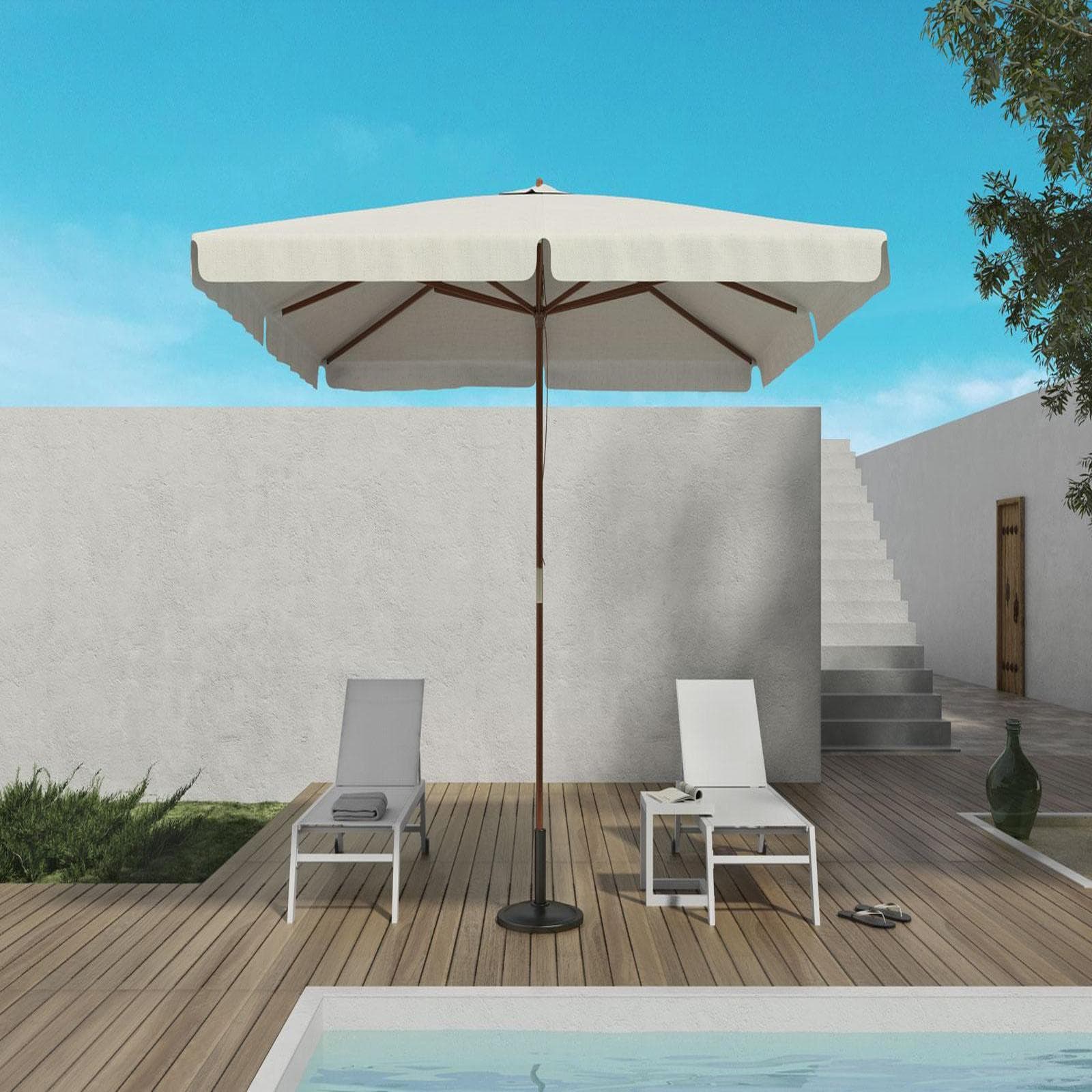Ombrellone da giardino 3x3 m palo centrale telo ecrù con volant - Gallipoli