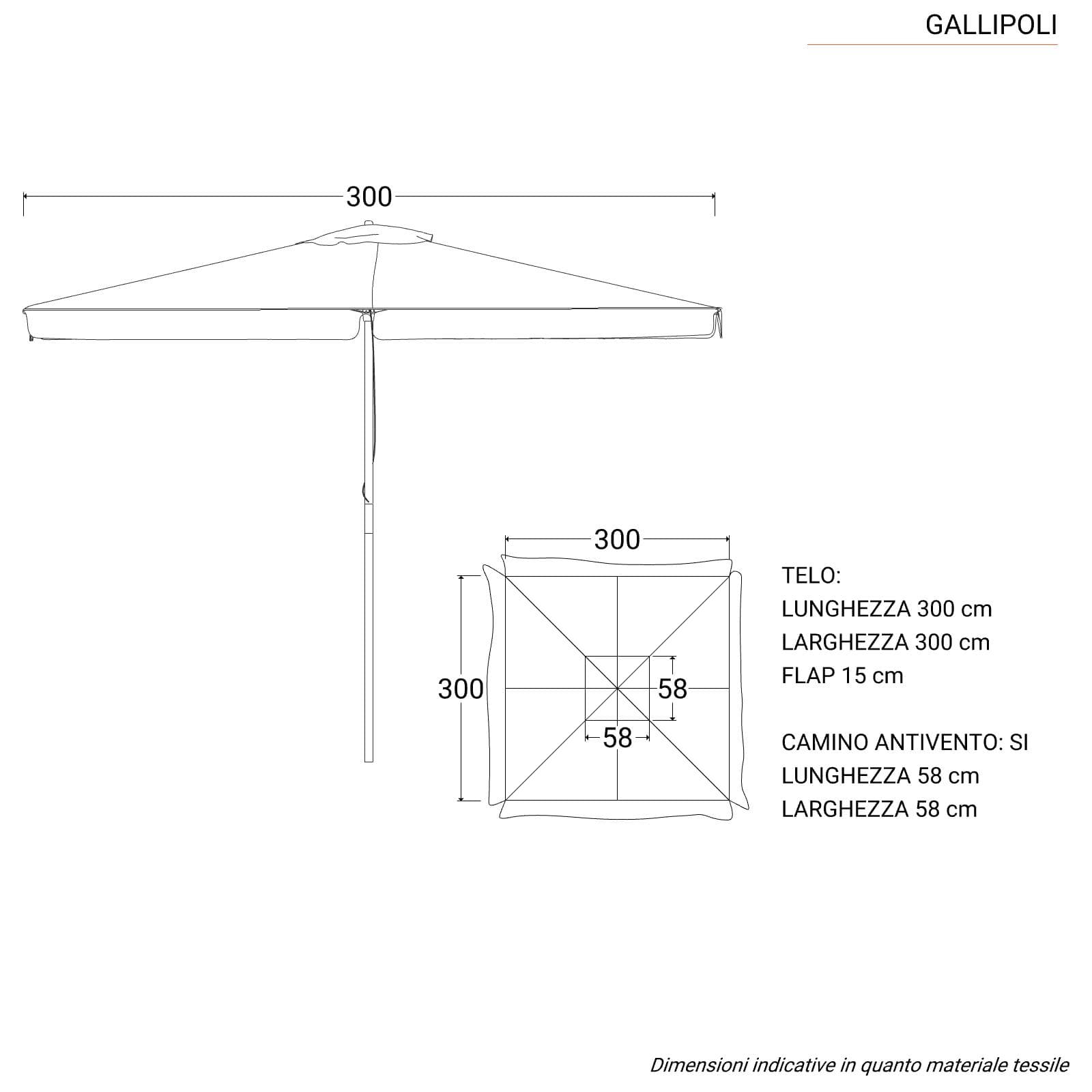 Ombrellone da giardino 3x3 m palo centrale telo ecrù con volant - Gallipoli