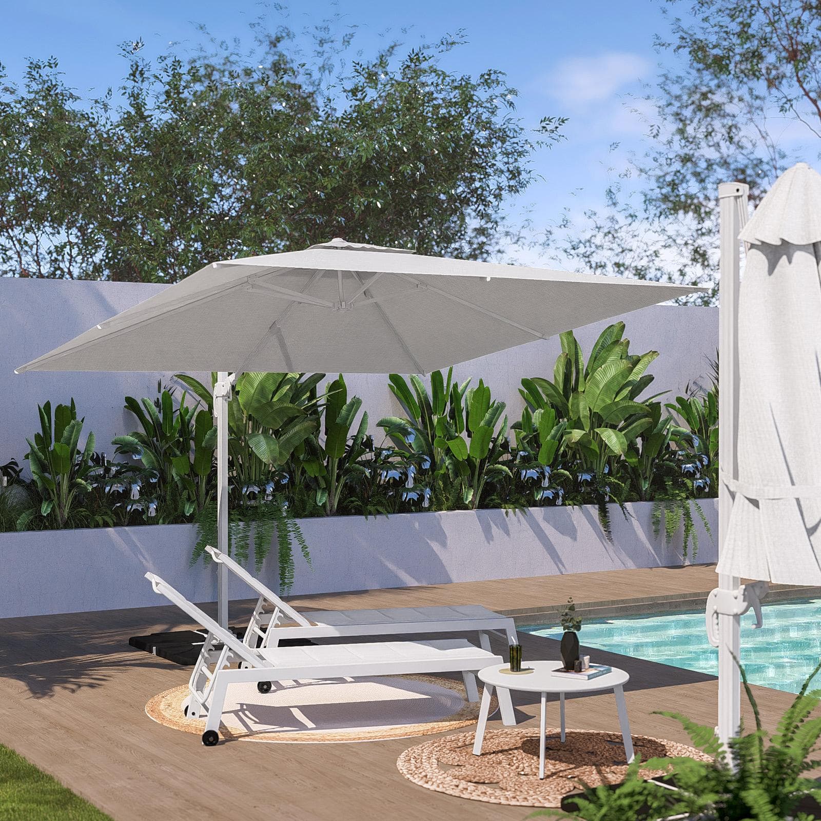 Ombrellone da giardino 3x3 m palo laterale telo bianco - Tenerife