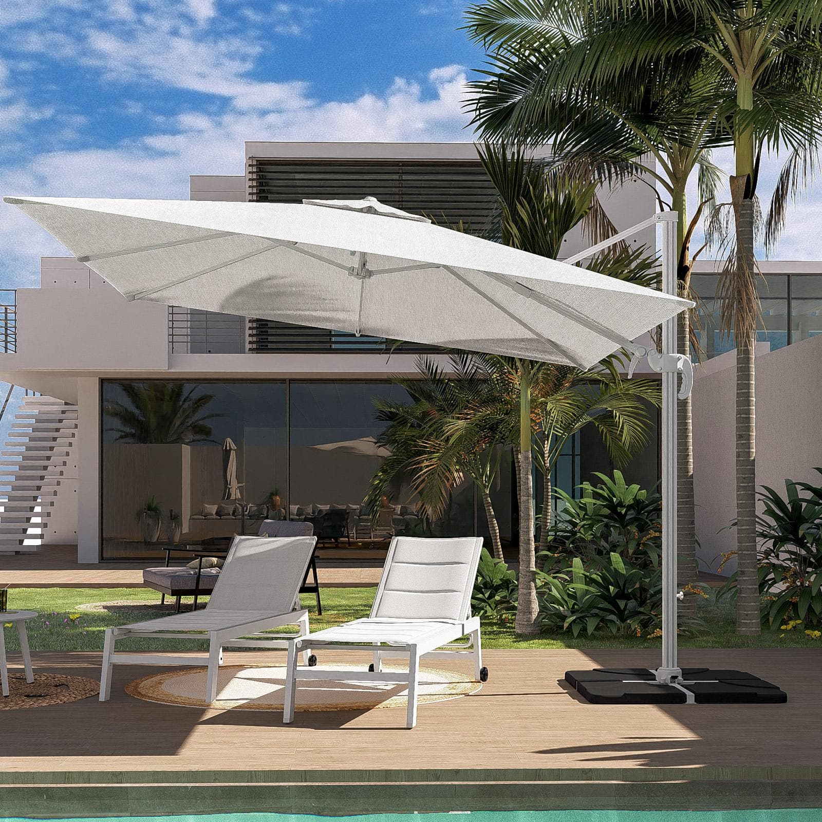 Ombrellone da giardino 3x3 m palo laterale telo bianco - Tenerife