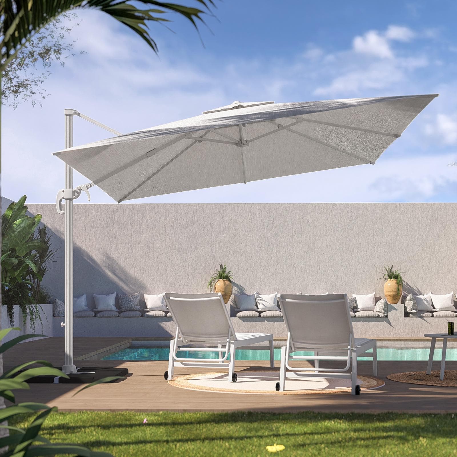 Ombrellone da giardino 3x3 m palo laterale telo bianco - Tenerife