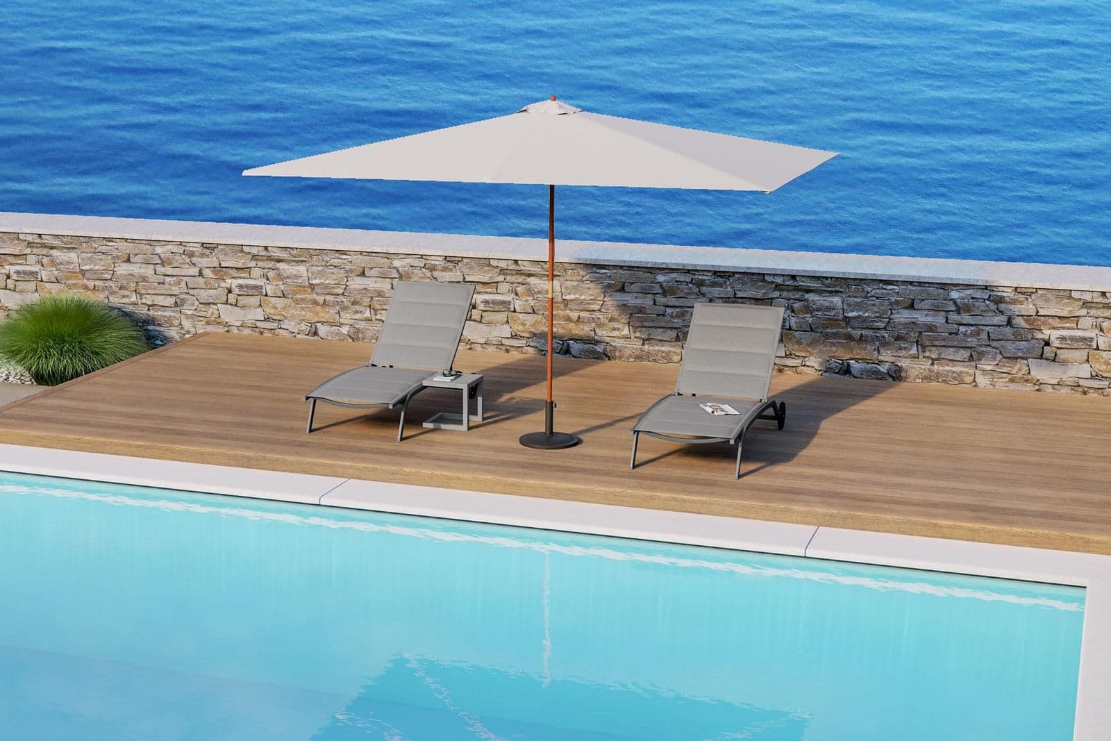 Ombrellone da giardino 3x4 m in legno palo centrale telo ecrù - Gallipoli