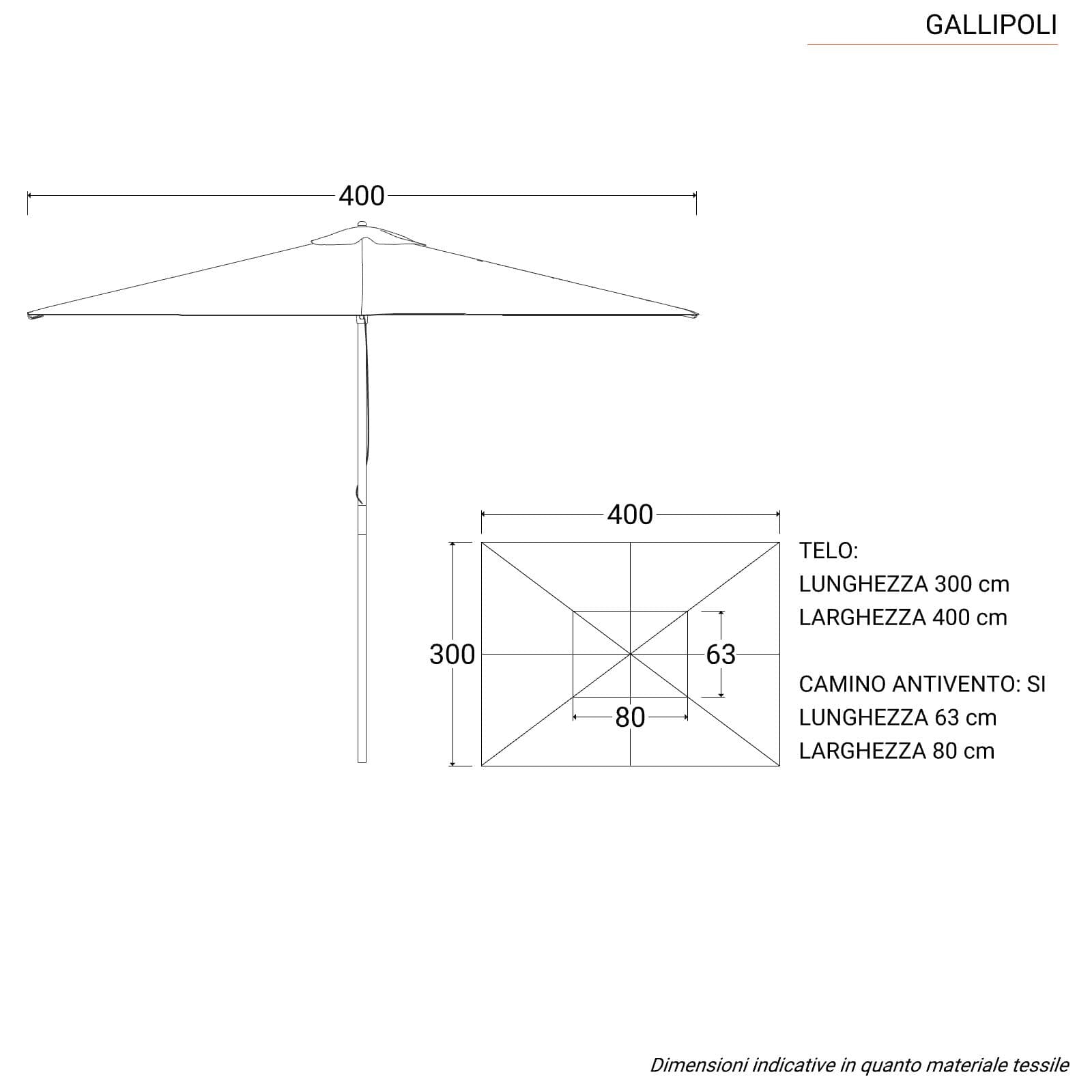 Ombrellone da giardino 3x4 m in legno palo centrale telo ecrù - Gallipoli