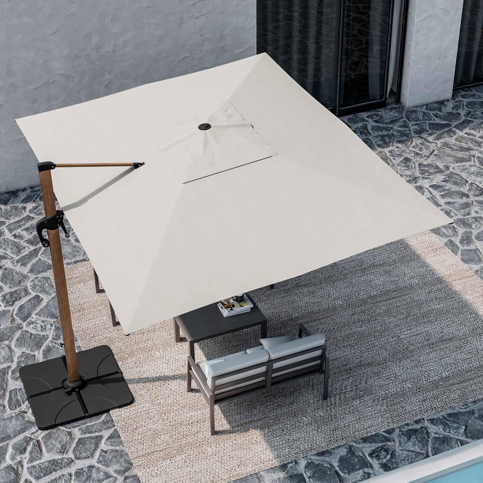 Ombrellone da giardino 3x4 m palo laterale effetto legno e telo ecrù - Roca