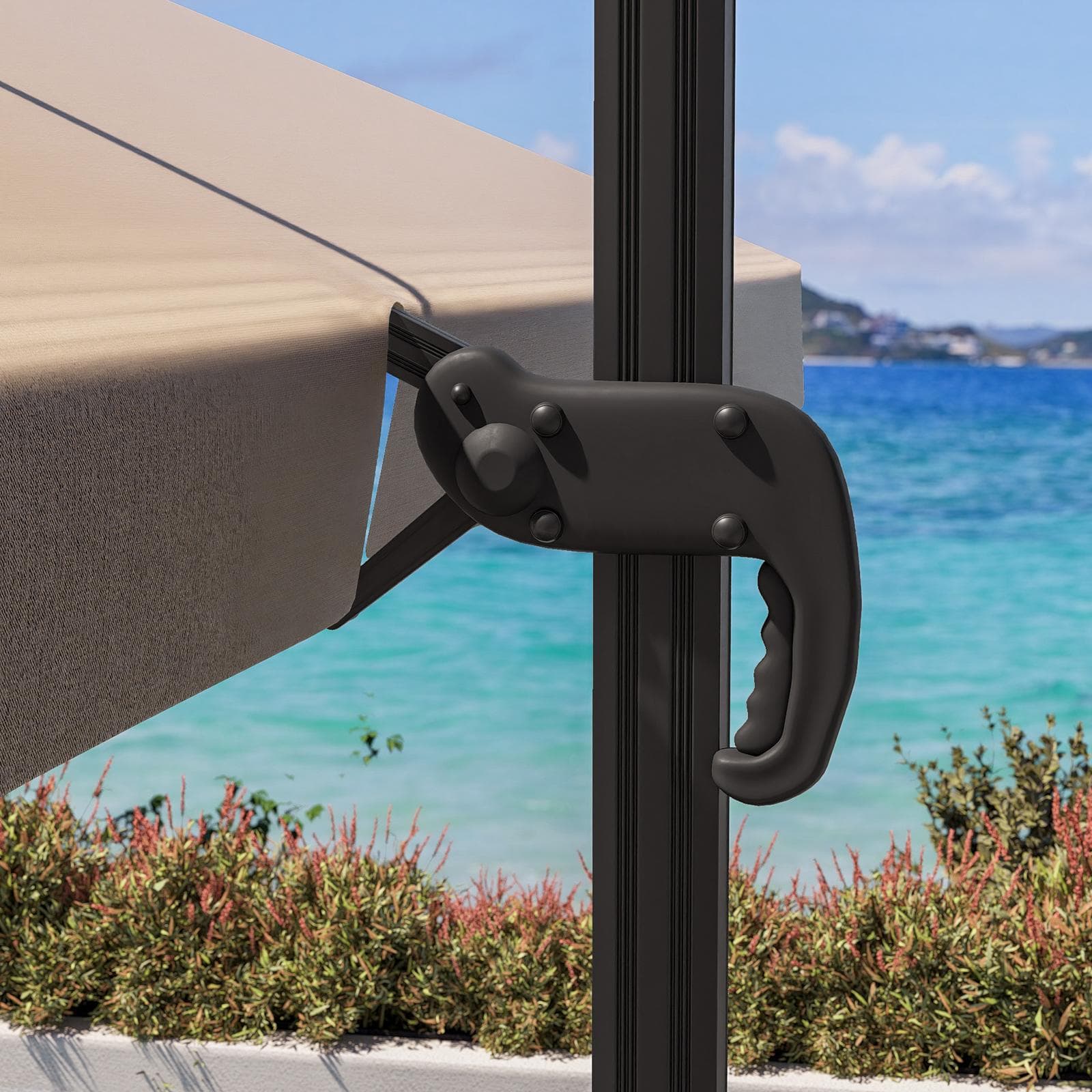 Ombrellone da giardino 4x3 m palo laterale antracite e telo ecrù con flap - Portos