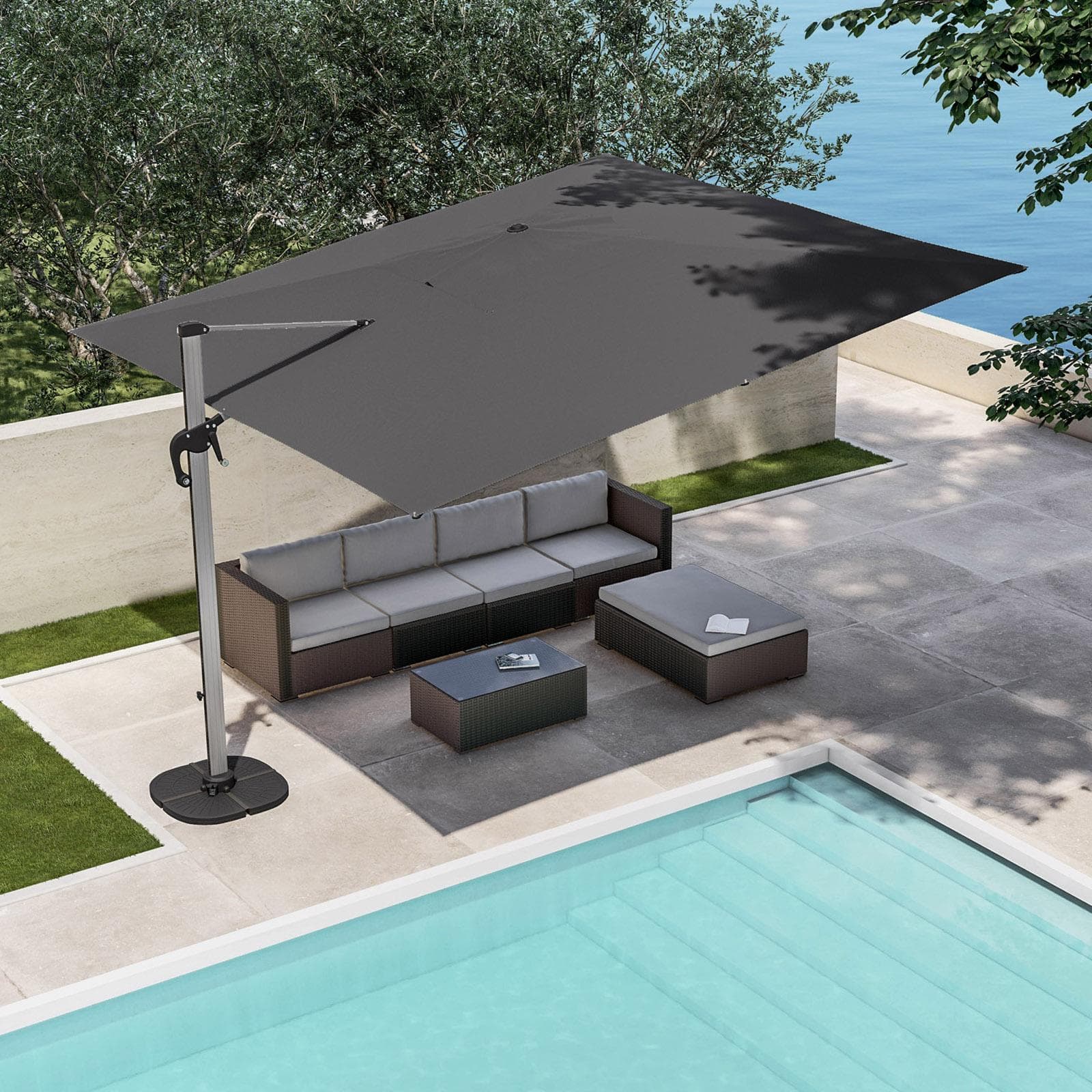 Ombrellone da giardino 4x4 m palo laterale telo grigio - Porto Cervo