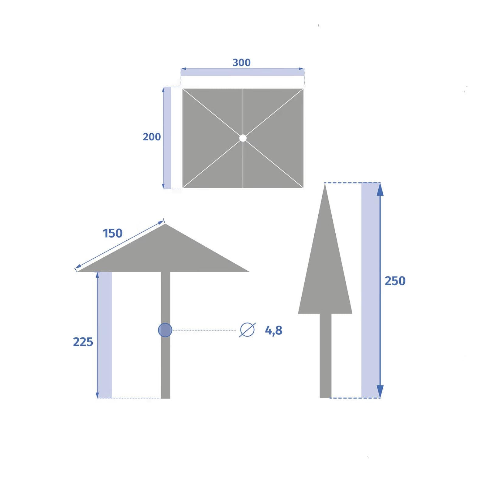 Ombrellone palo centrale 2x3 m in alluminio con snodo e telo crema - Huda