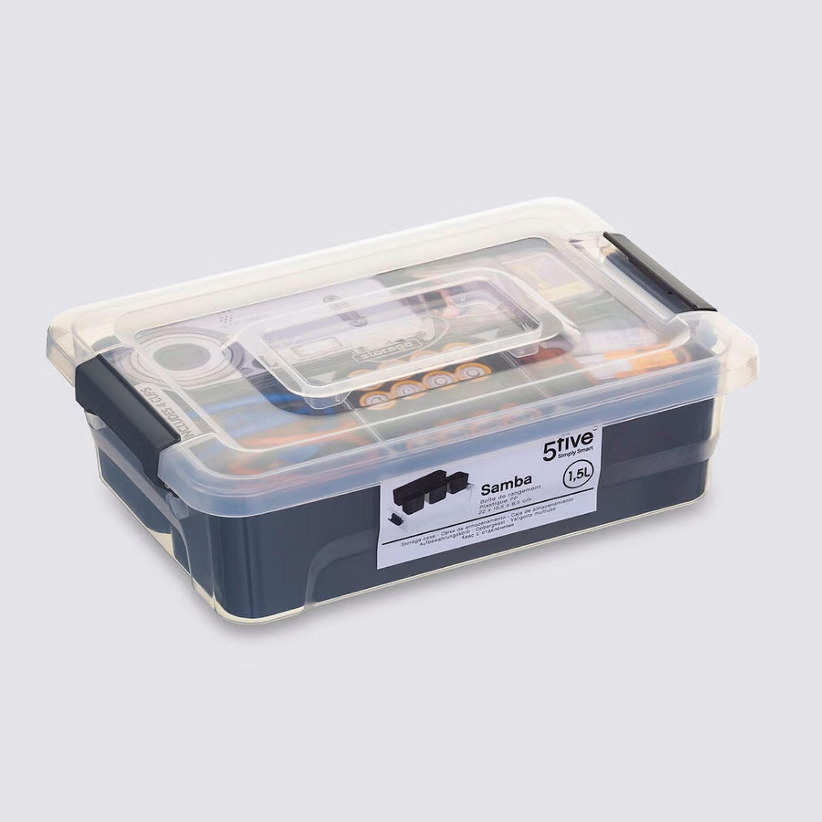 Organizer 26x7h cm trasparente con 4 scomparti antracite removibili