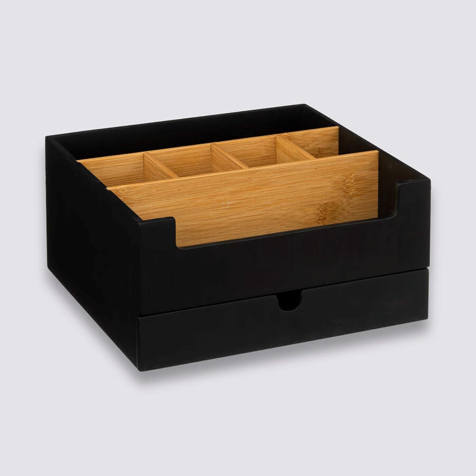 Organizer da scrivania 26x24 cm in legno nero e naturale con 1 cassetto - Smartlab