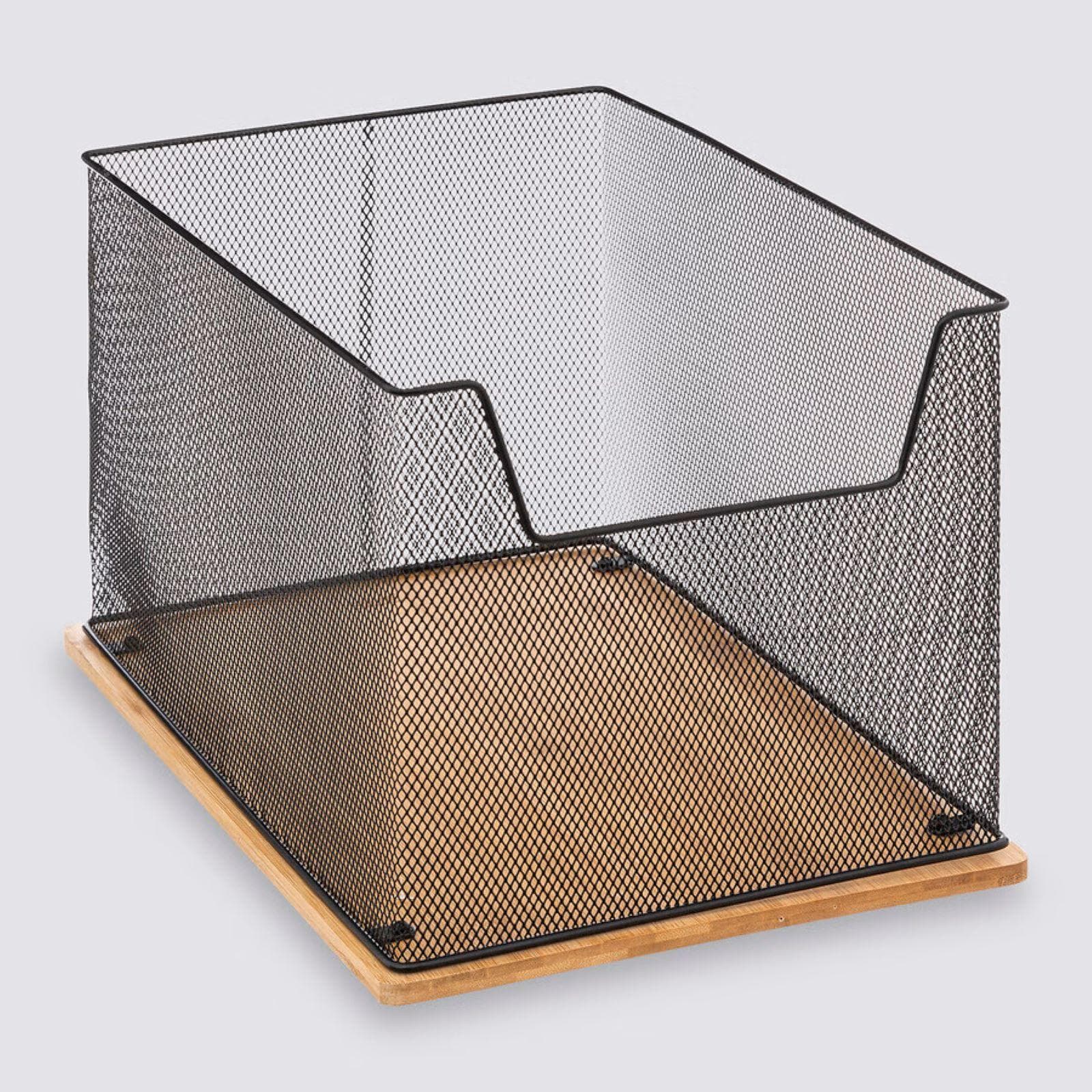 Organizer da scrivania 36x22 cm in metallo nero e bambù naturale - Smartlab