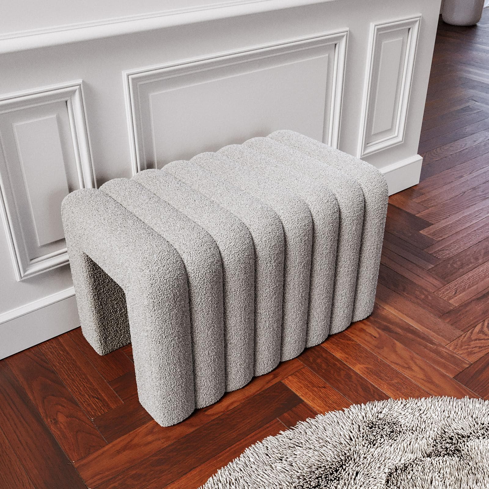 Panca 80x48 cm design ad arco in tessuto micro teddy grigio chiaro - Rudy