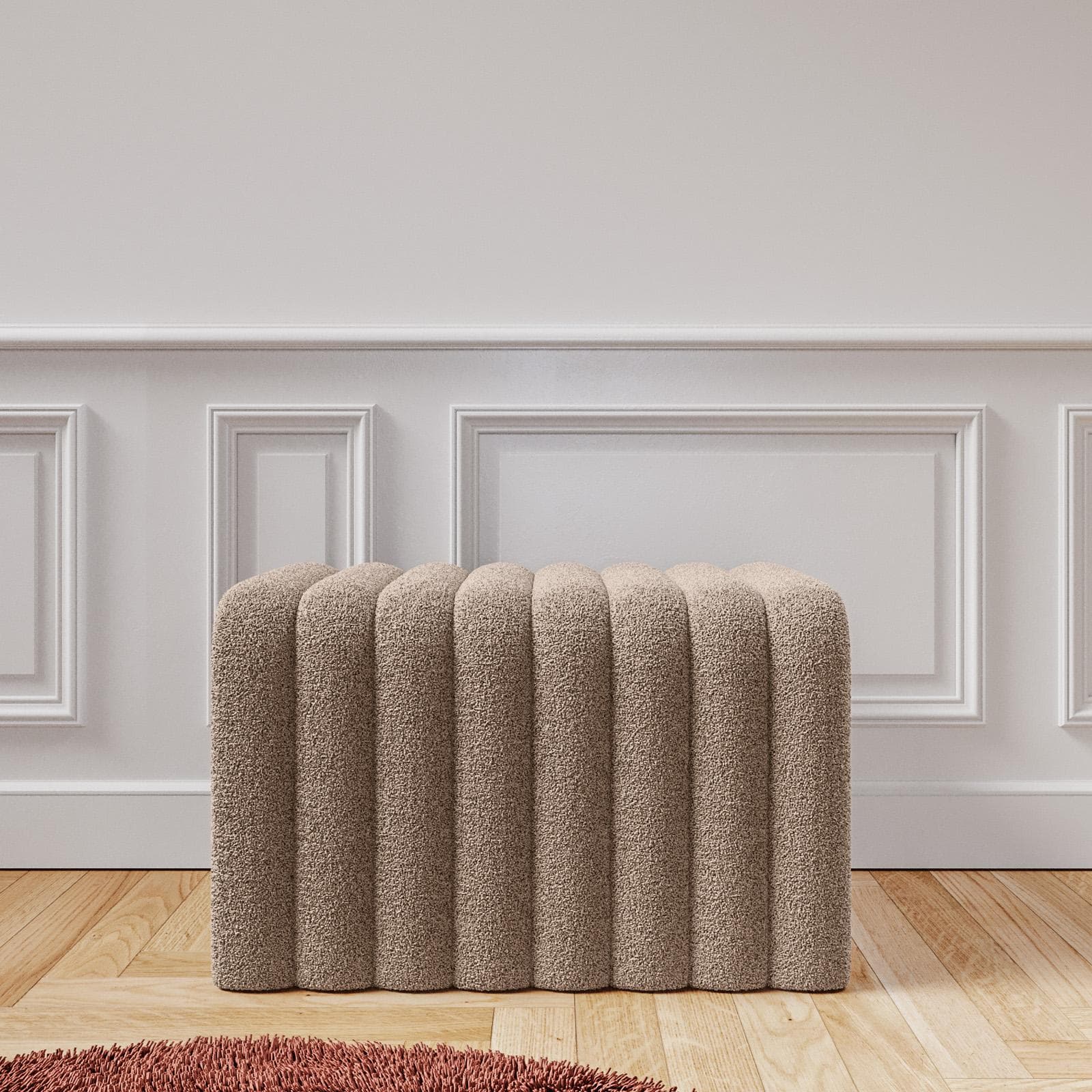 Panca 80x48 cm design ad arco in tessuto micro teddy tortora - Rudy