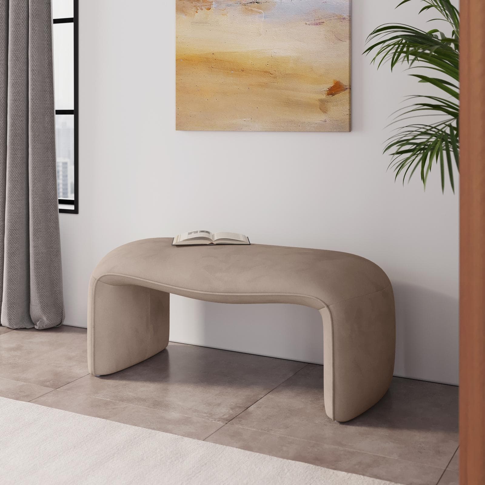 Panca 99x43h cm in velluto tortora chiaro - Gisella