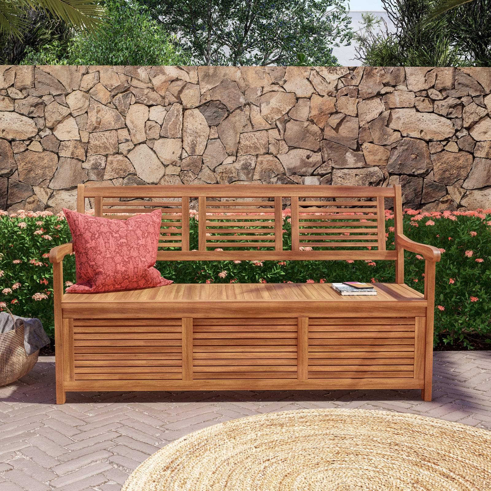 Panca con contenitore 157x90h cm in legno di acacia - Paja