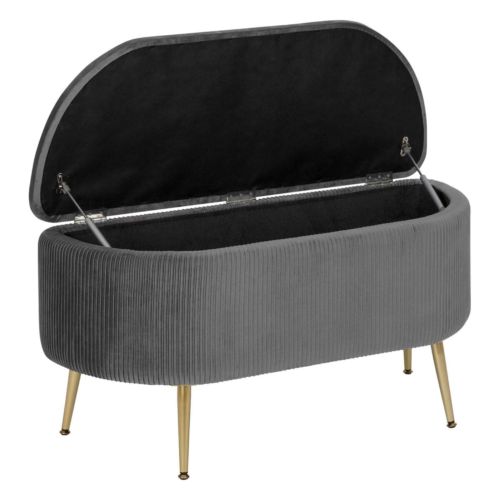Panca contenitore 100x40 cm a mezzaluna in velluto grigio con gambe in metallo oro - Caen