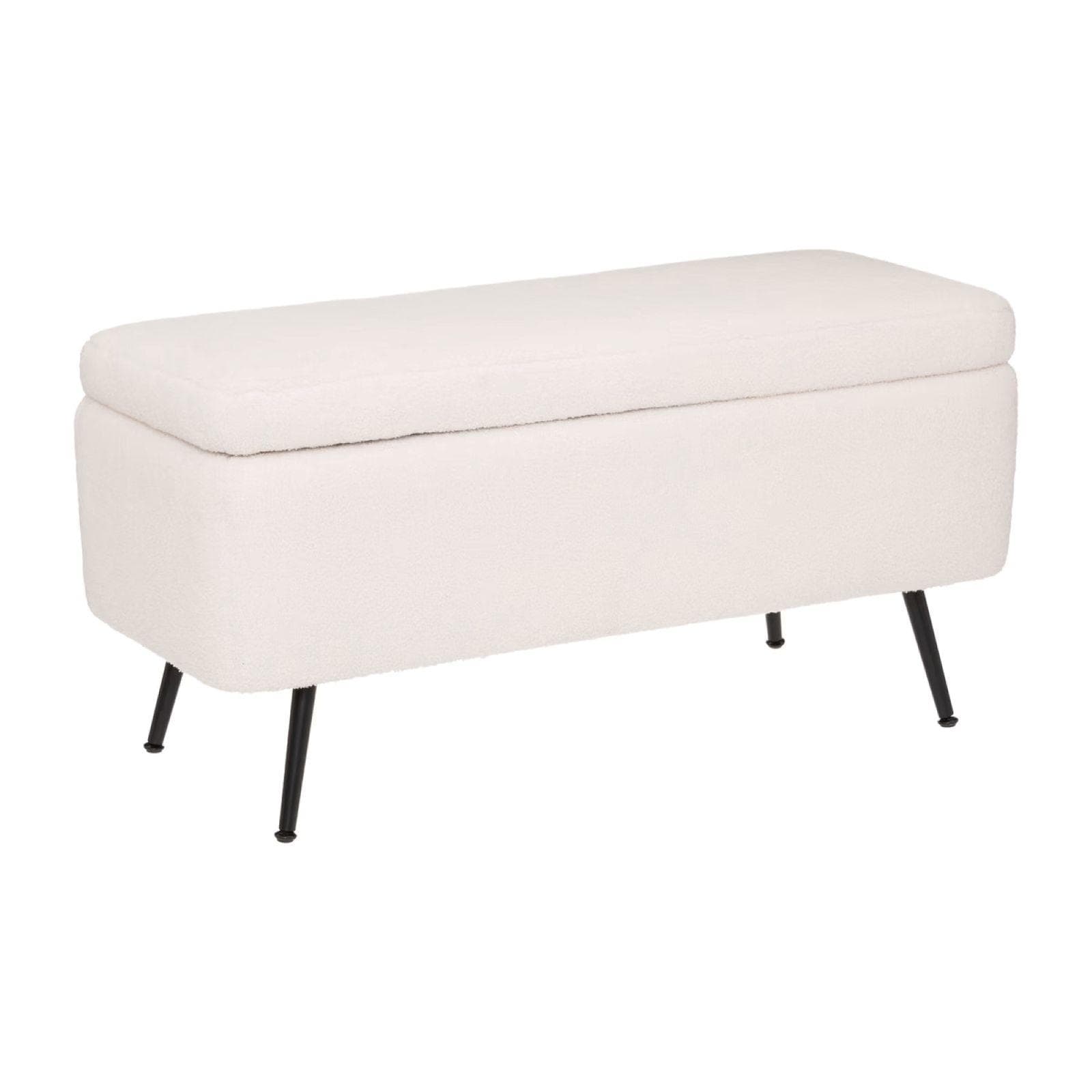 Panca contenitore 100x49 cm in tessuto teddy bianco con gambe nero