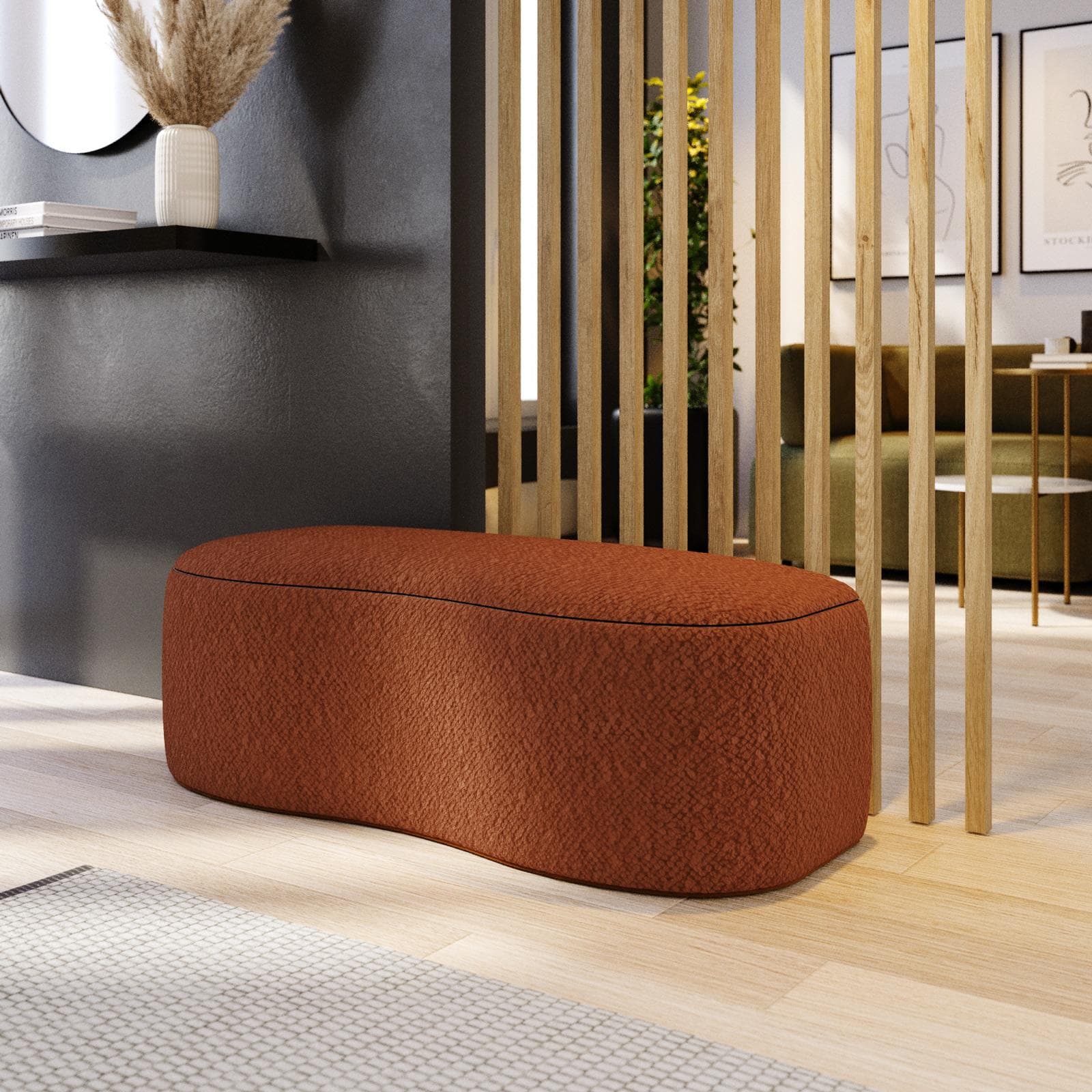 Panca contenitore 112x42 cm in bouclé ruggine con seduta imbottita - Bradley