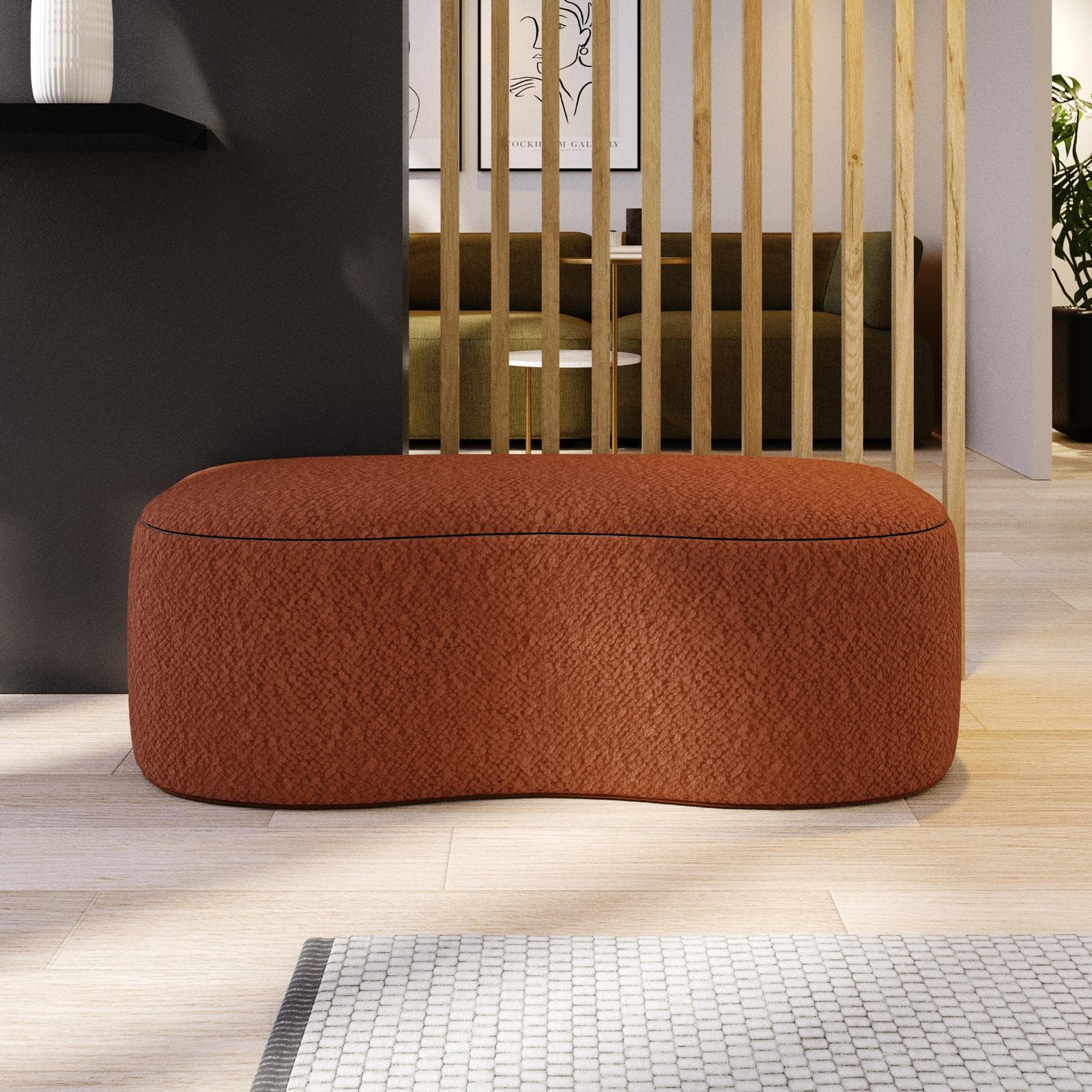 Panca contenitore 112x42 cm in bouclé ruggine con seduta imbottita - Bradley