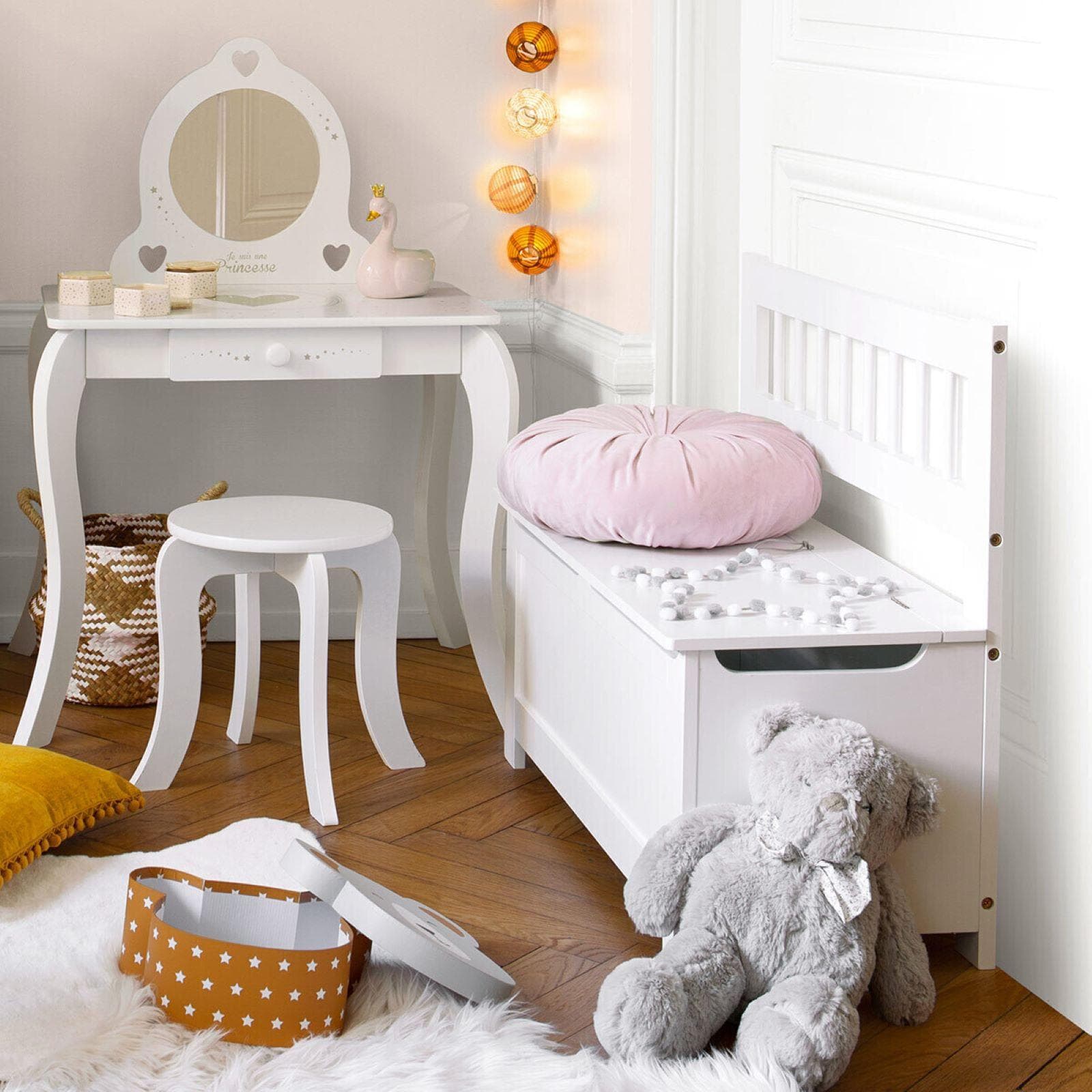 Panca contenitore 75x34 cm in legno di pino bianco - Kids
