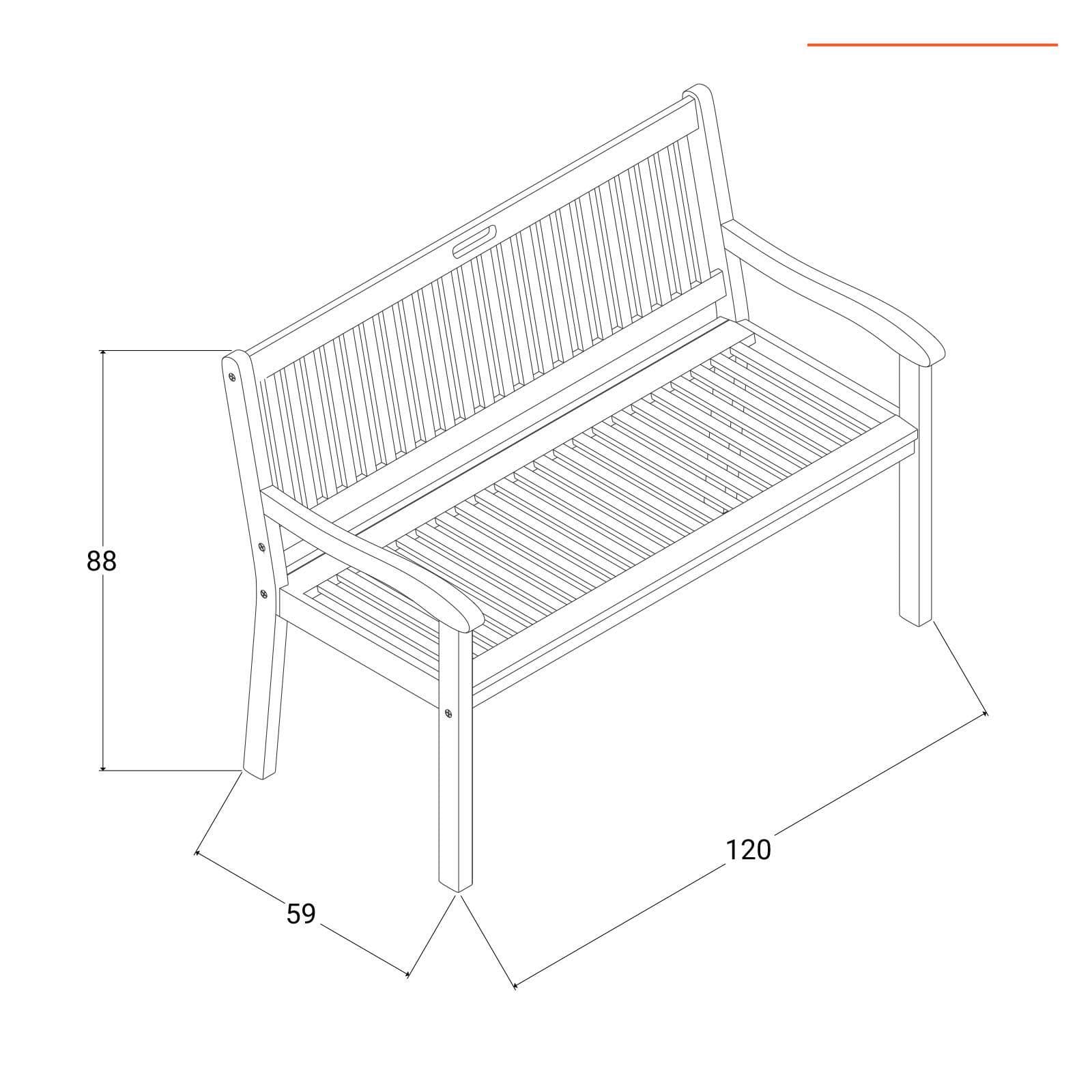Panchina 2 posti in legno di acacia 120x59 cm con braccioli - Paja