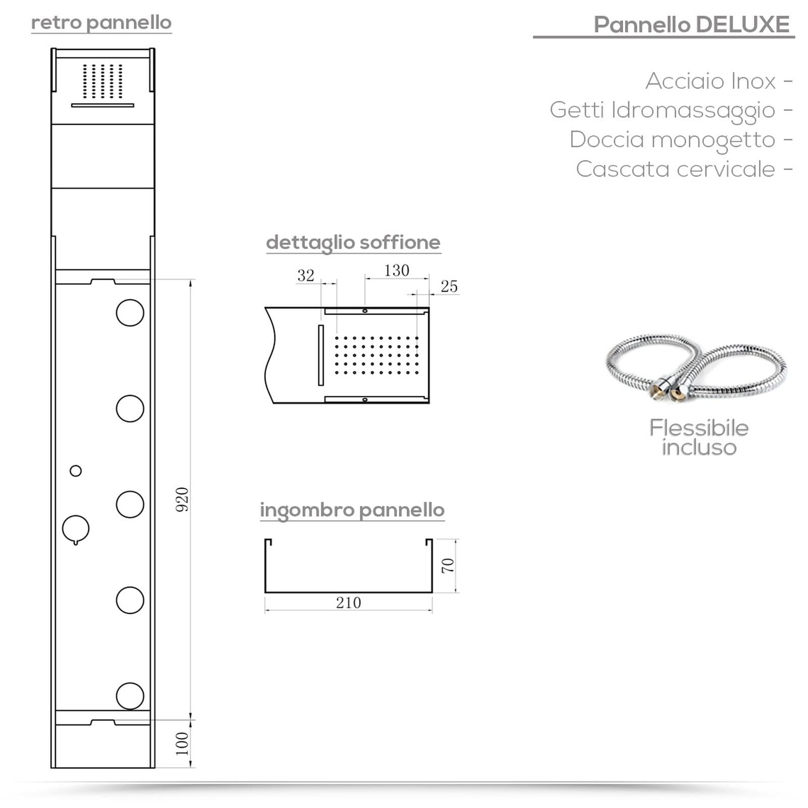 Pannello doccia in acciaio inox con soffione idromassaggio - Luxury