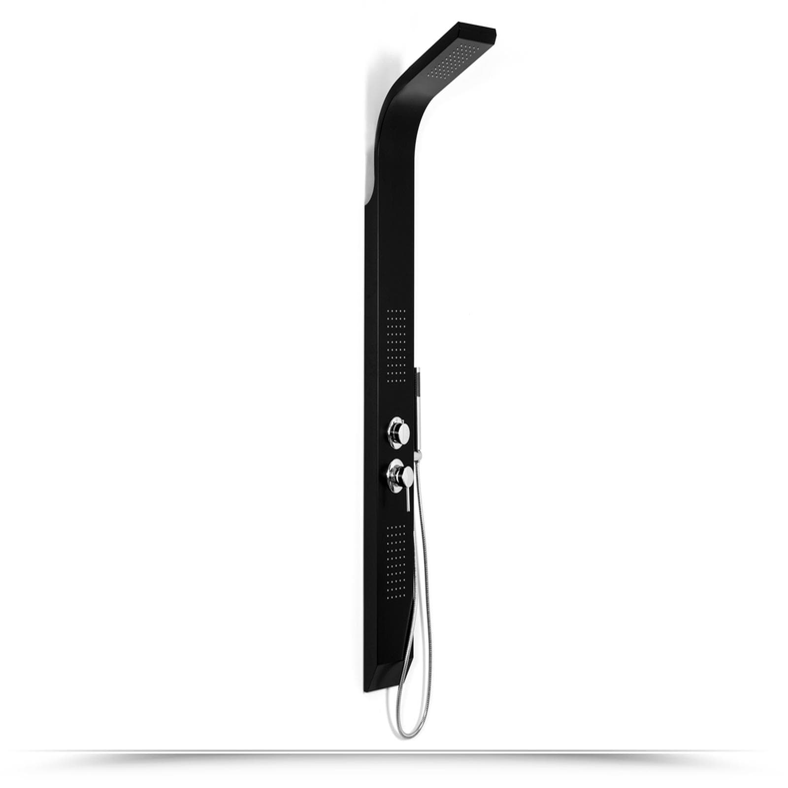 Pannello doccia in alluminio nero con miscelatore design minimal cromato - Alaska