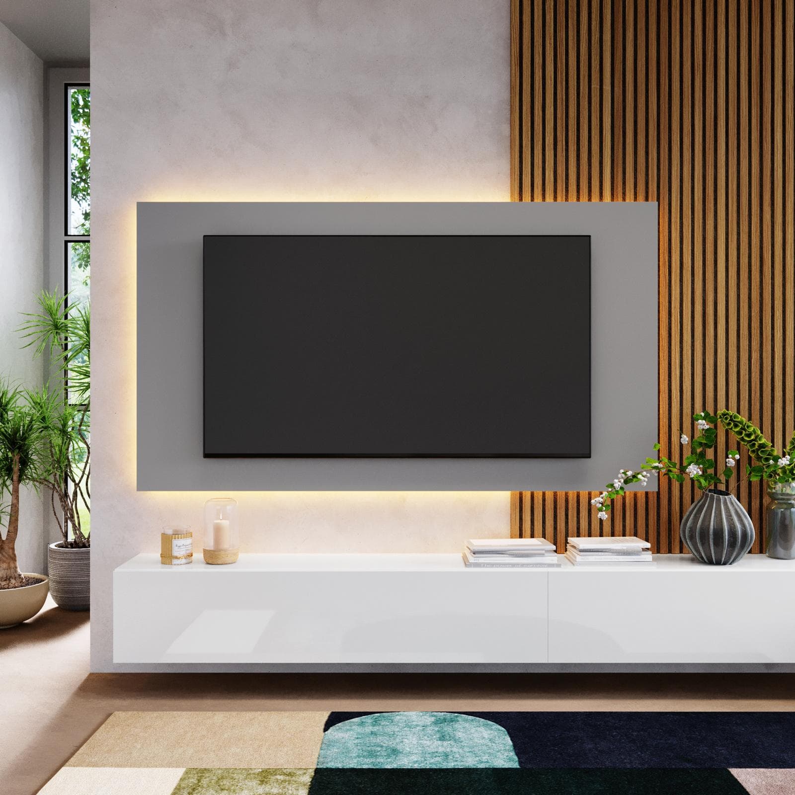 Pannello porta tv 180x100h cm ardesia con foro passacavi - Clary