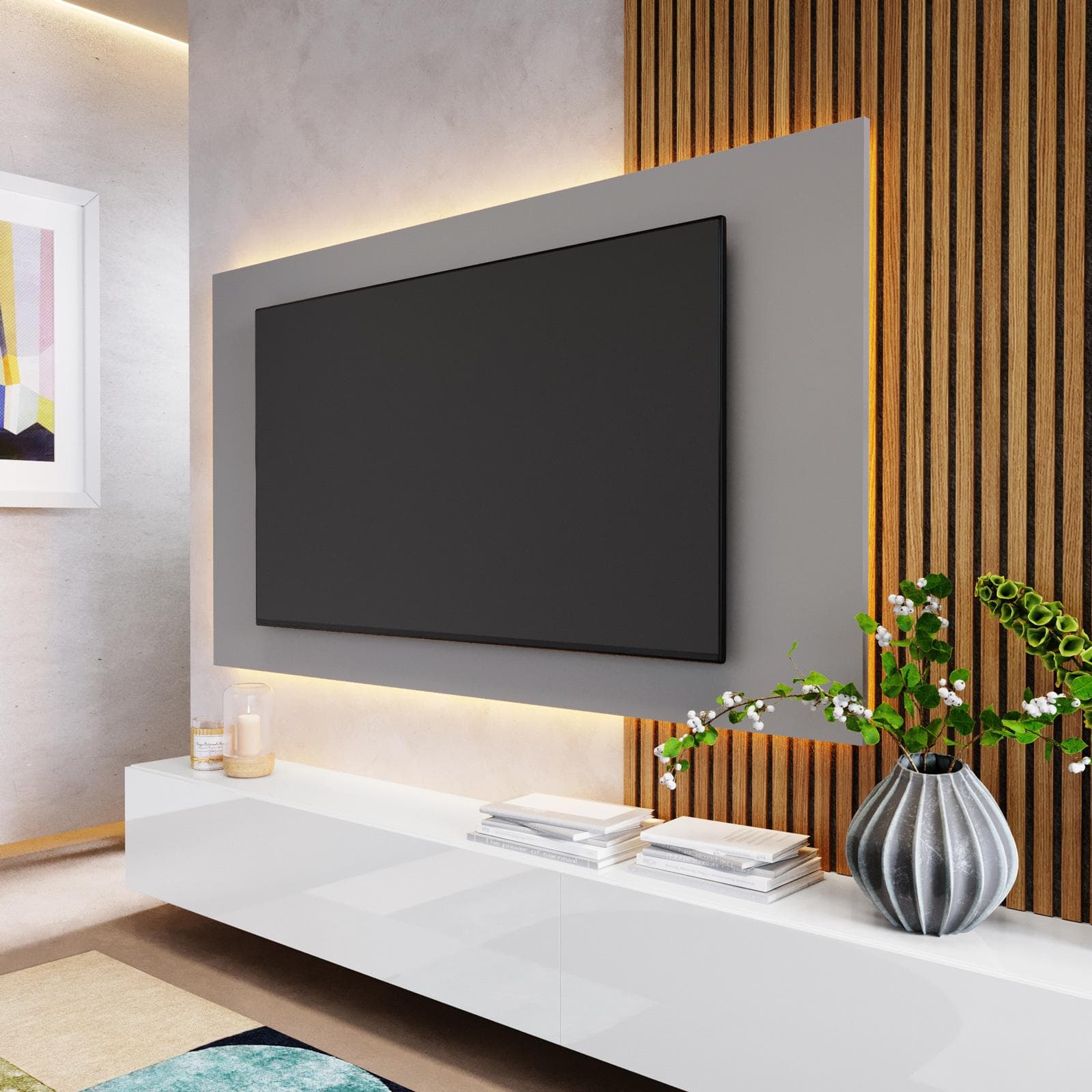 Pannello porta tv 180x100h cm ardesia con foro passacavi - Clary