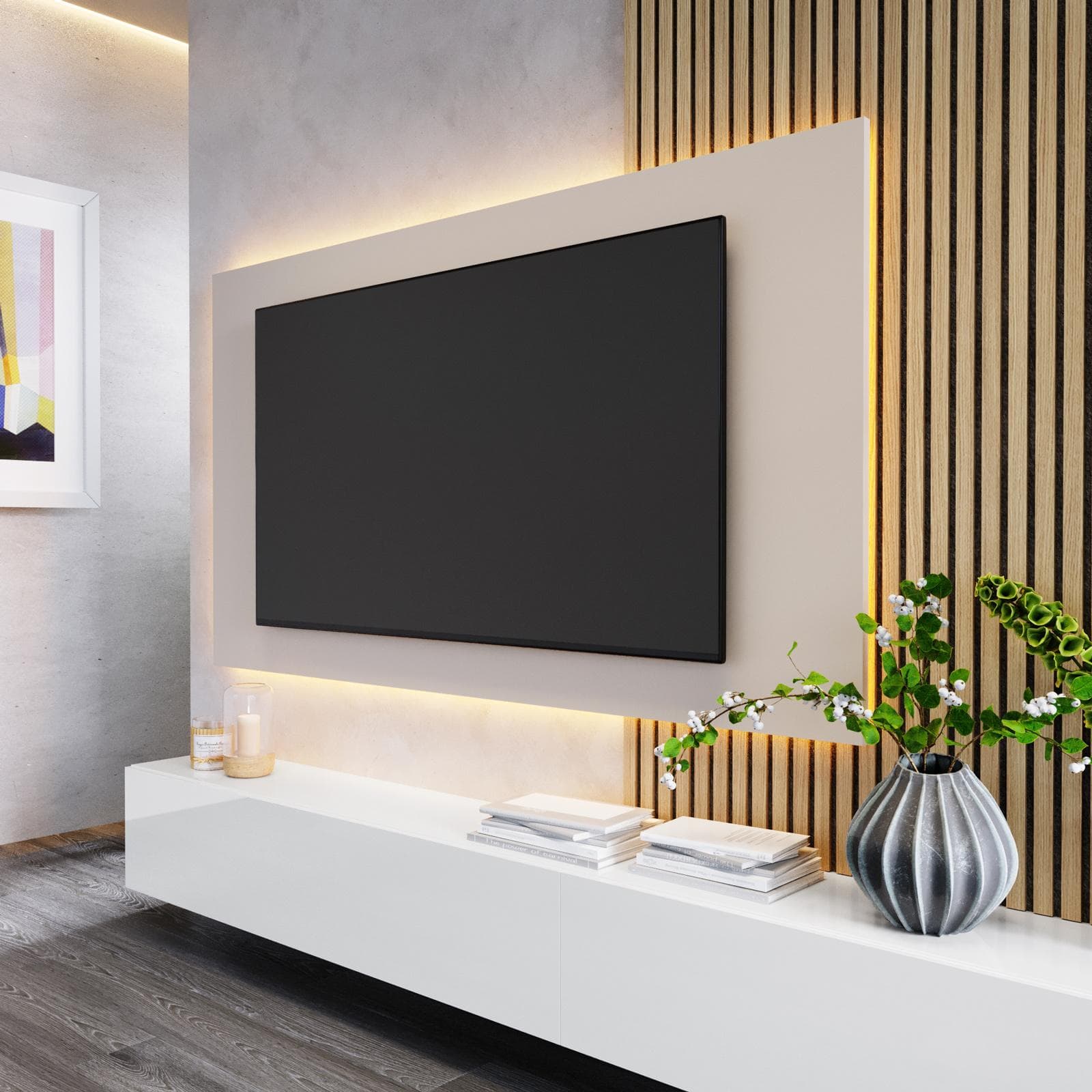 Pannello porta tv 180x100h cm cashmere con foro passacavi - Clary
