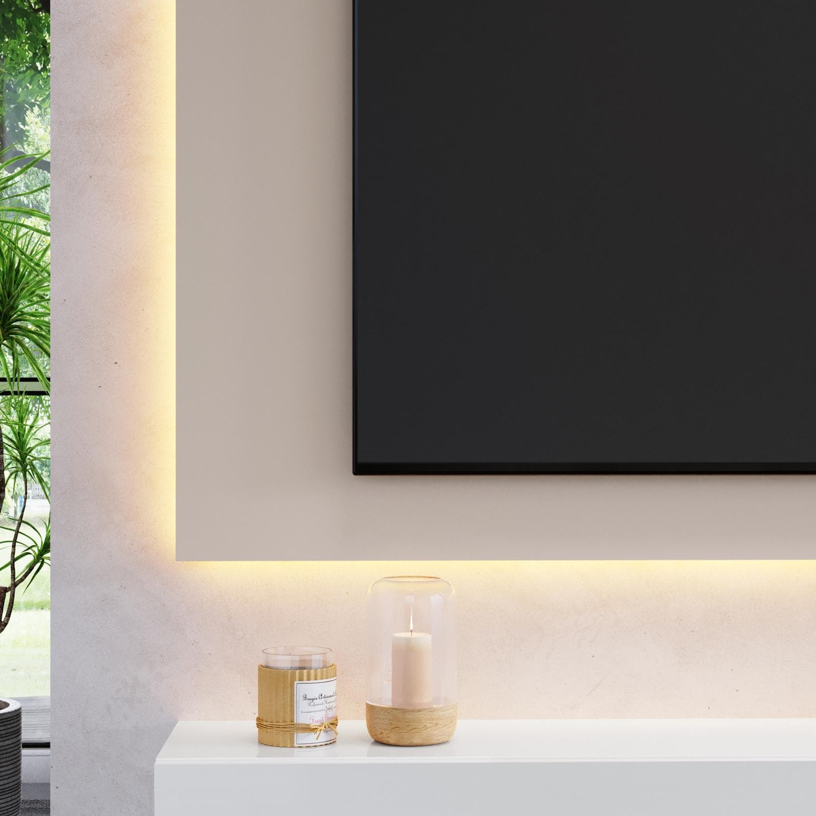 Pannello porta tv 180x100h cm cashmere con foro passacavi - Clary