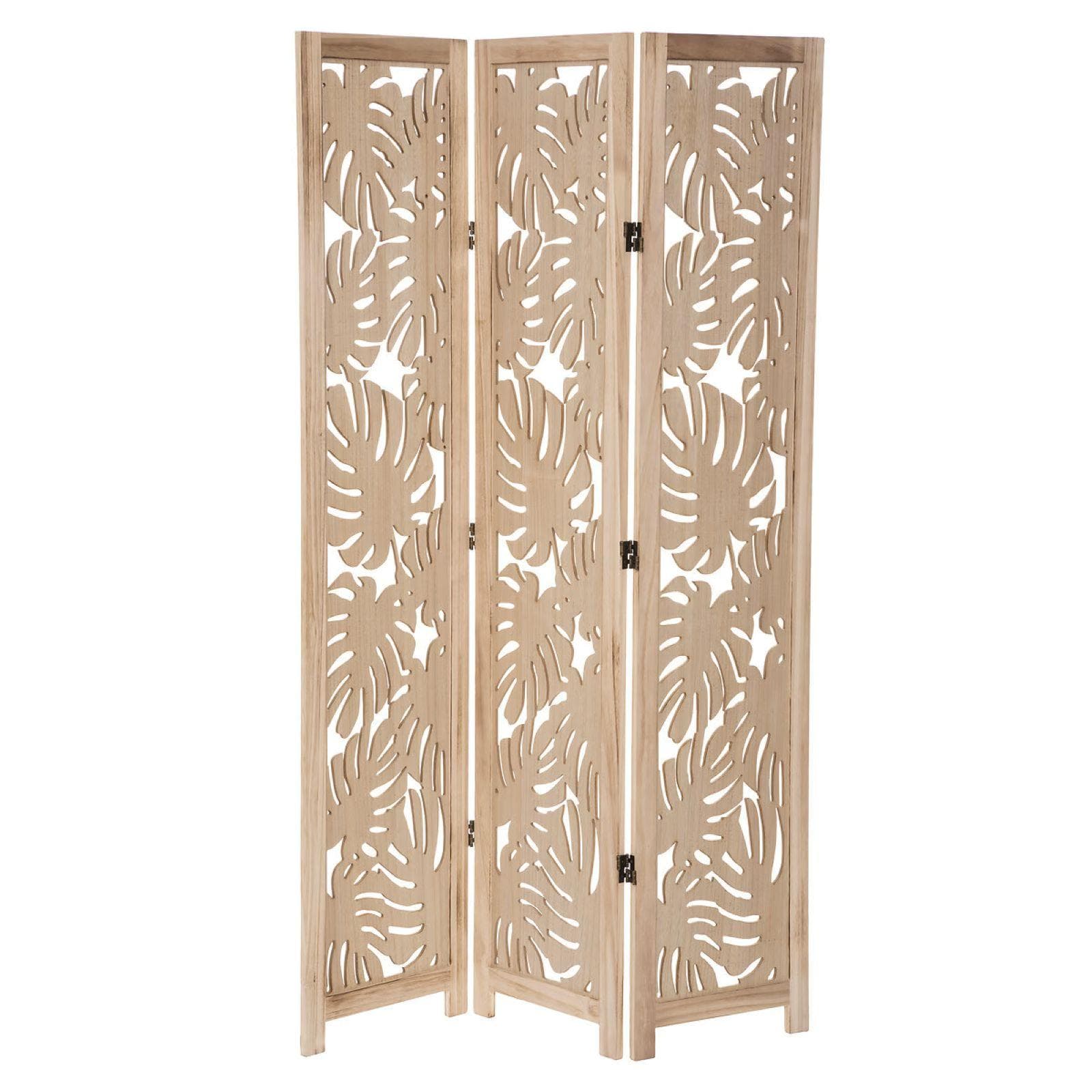 Paravento 105x165h cm in legno naturale intagliato