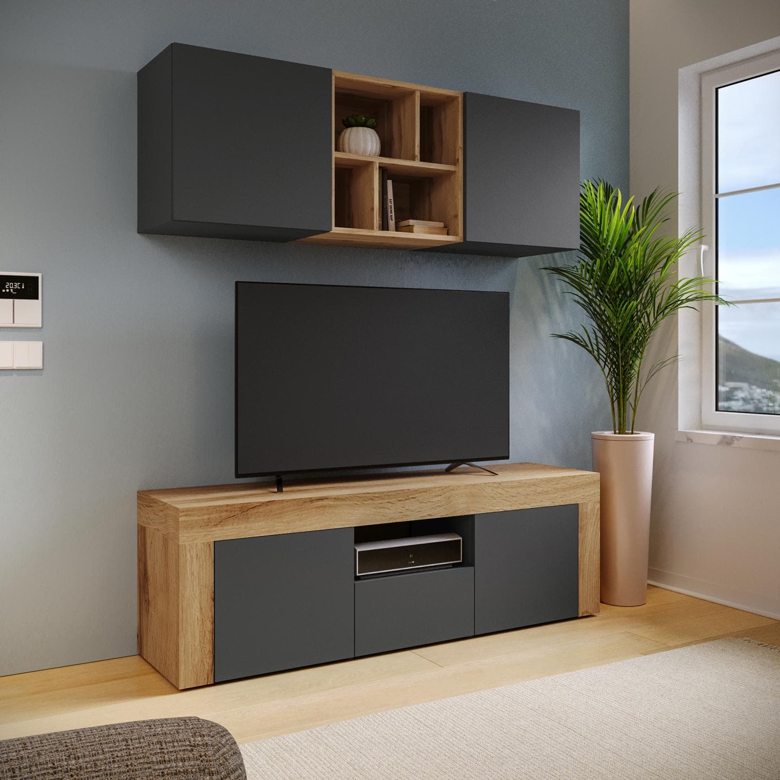 Parete attrezzata 155x40 cm antracite e rovere wotan - Kayros