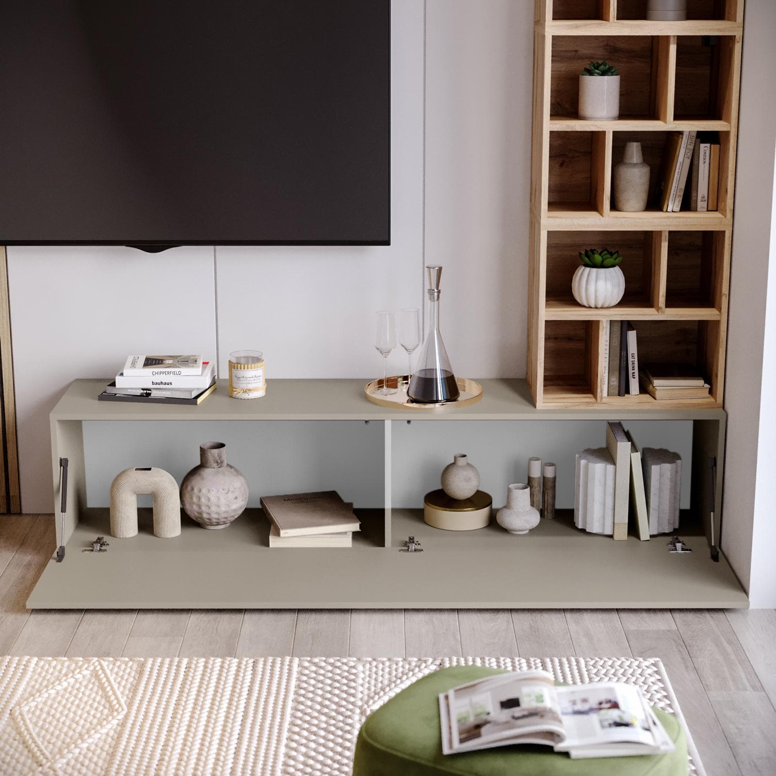 Parete attrezzata 180 cm tortora e rovere wotan - Kayros