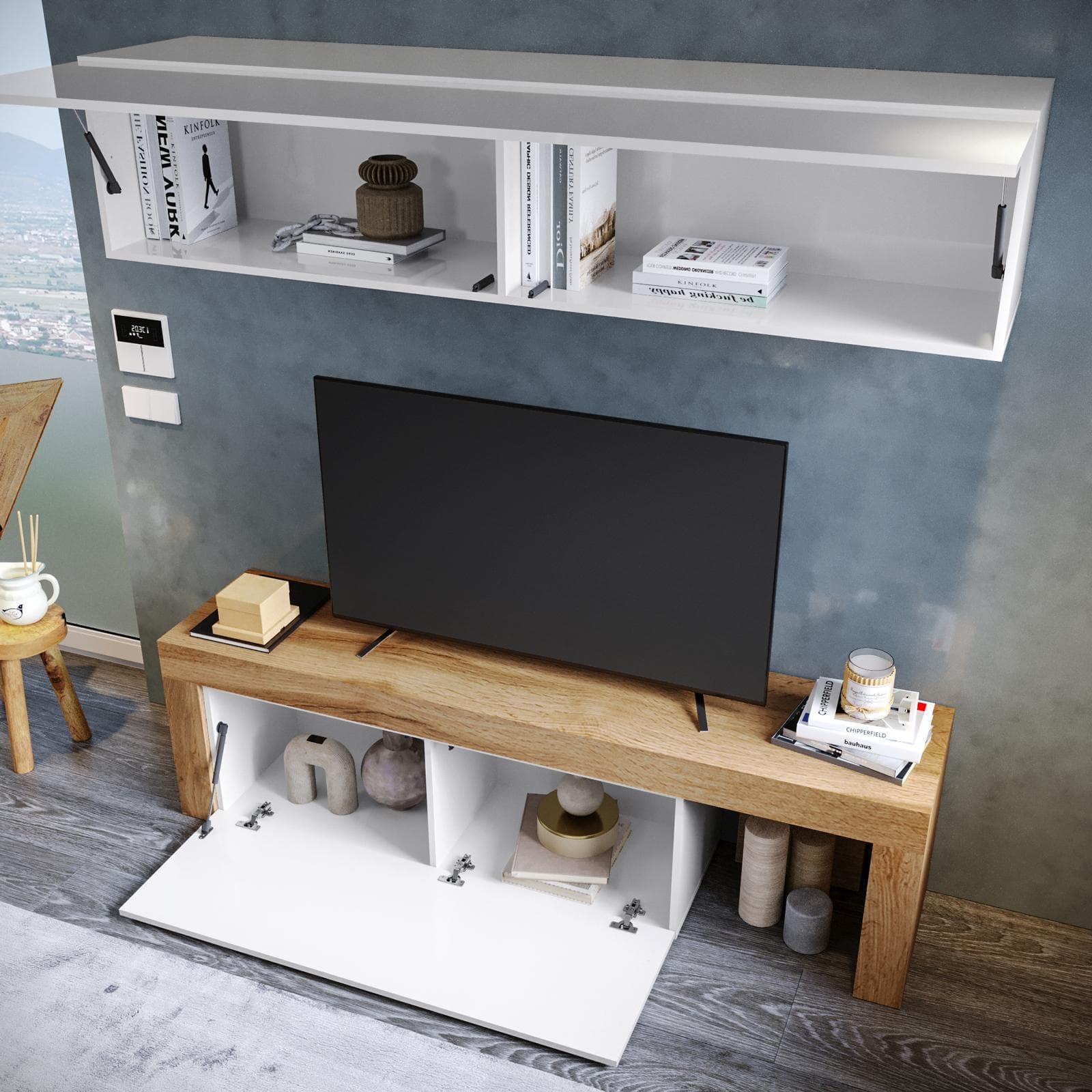 Parete attrezzata 180x40 cm bianco e rovere wotan - Kayros