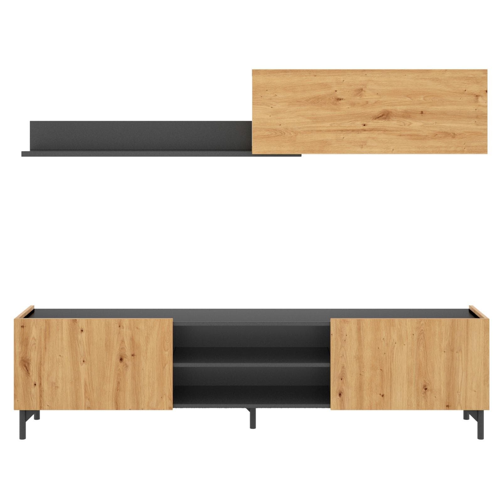 Parete attrezzata 182 cm in legno rovere nordico e grafite - Tosa