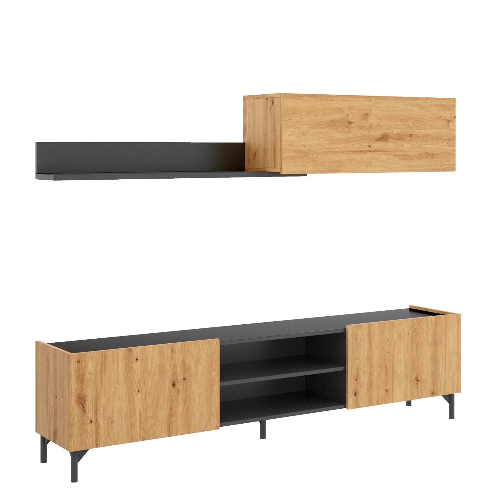 Parete attrezzata 182 cm in legno rovere nordico e grafite - Tosa